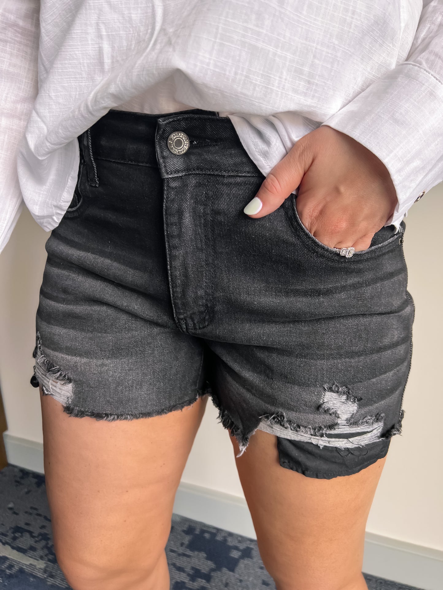 Black Frayed Denim Shorts