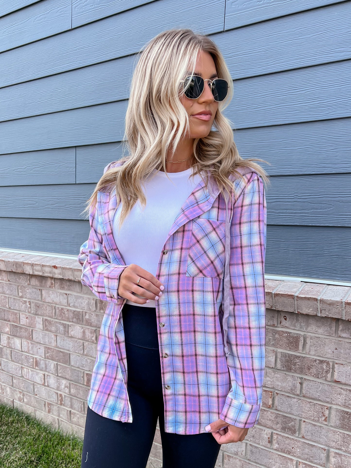 Lavender Plaid Hooded Flannel