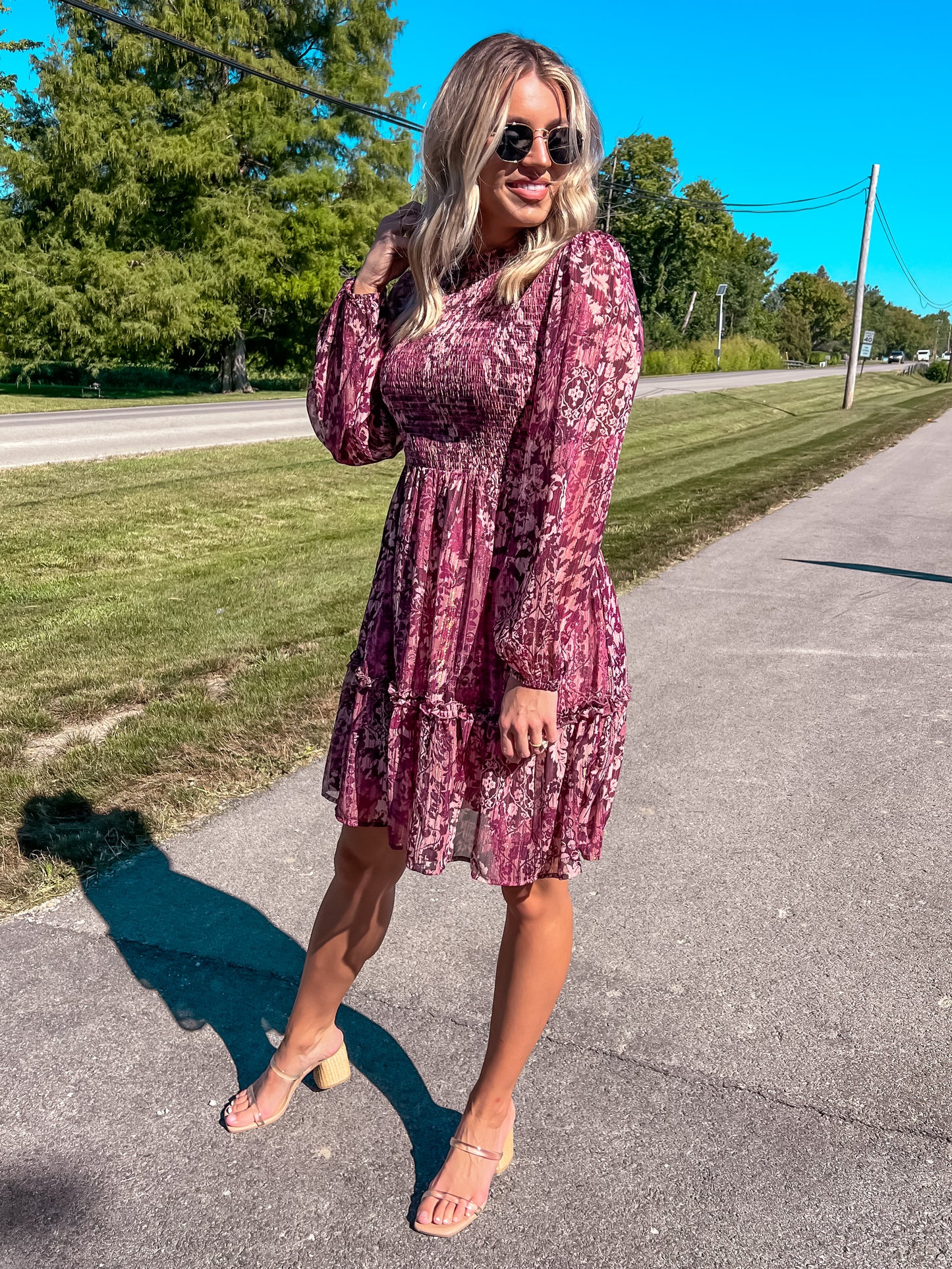 Plum Chiffon Printed Dress