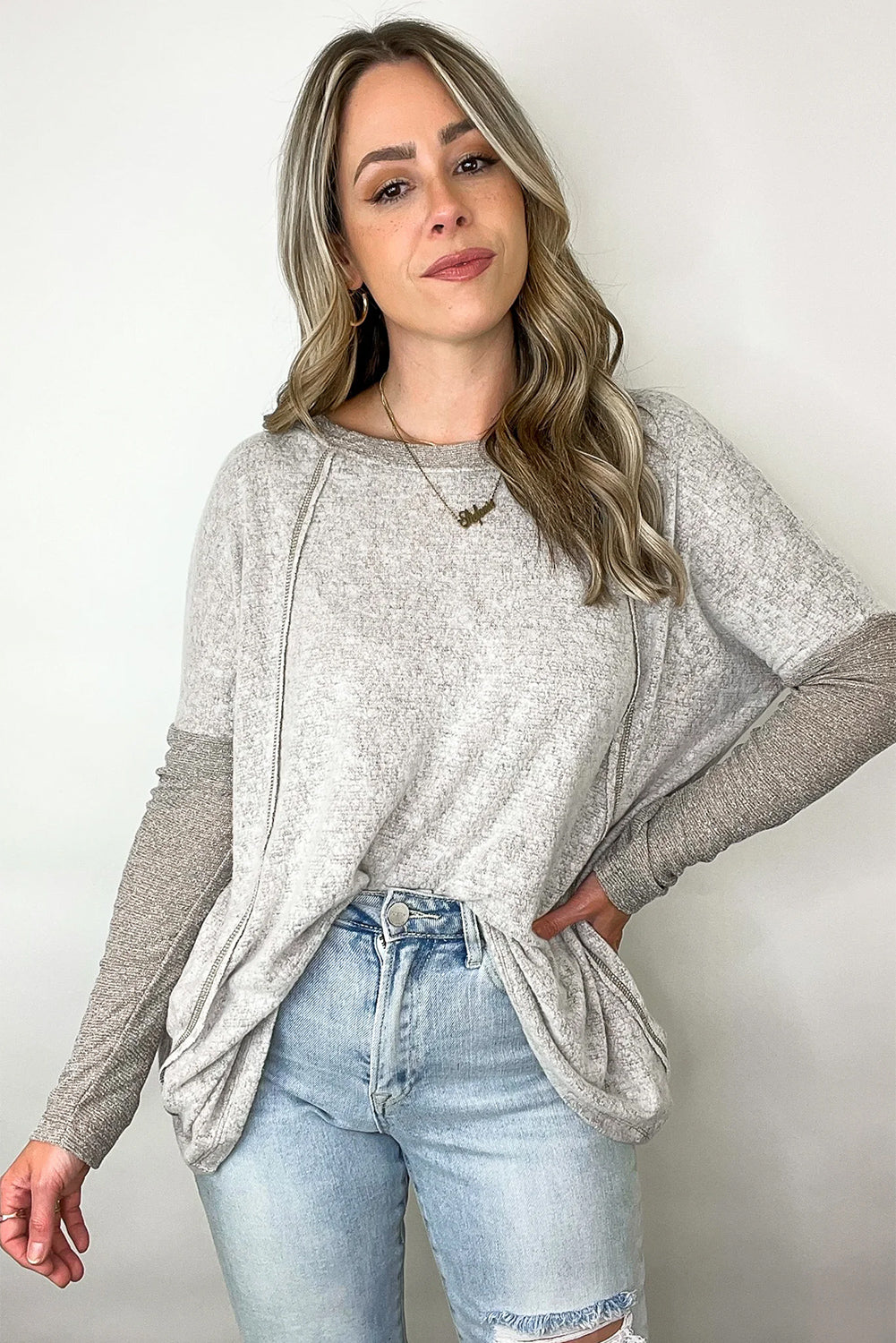 Grey Oversized Long Sleeve Top *PRE ORDER*