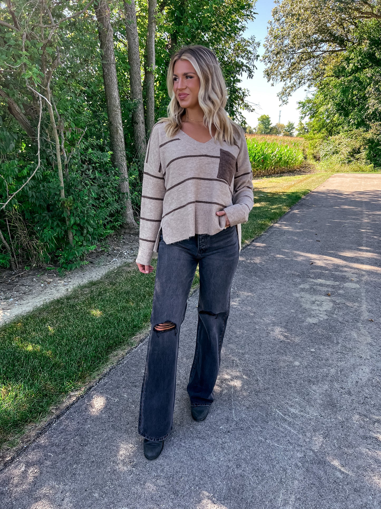 Oatmeal/Brown Striped Sweater