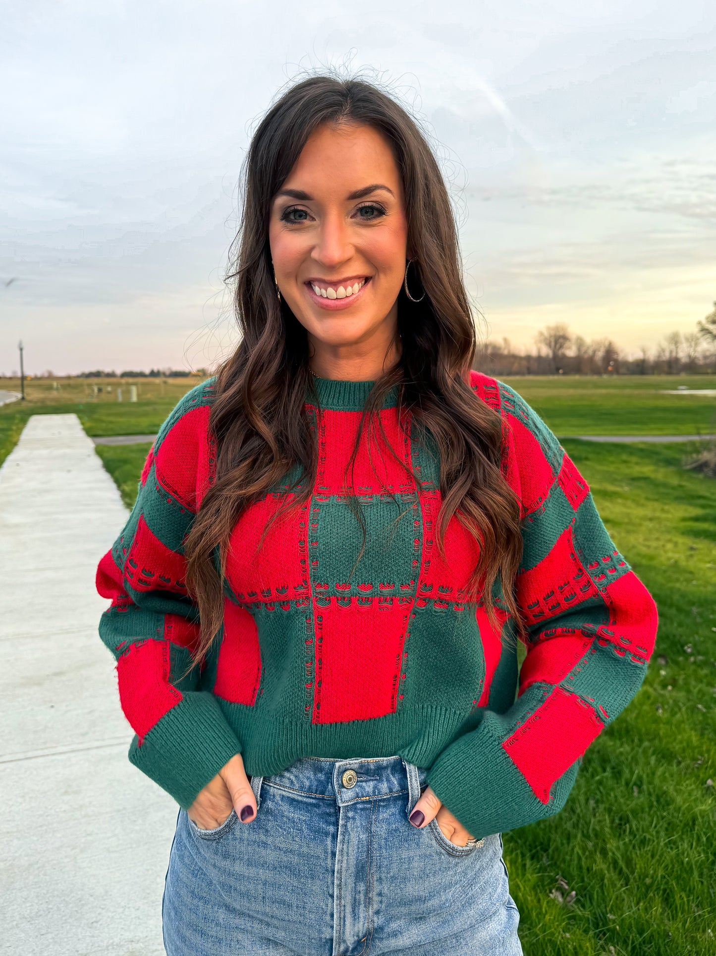 Stitch Detail Square Pattern Sweater