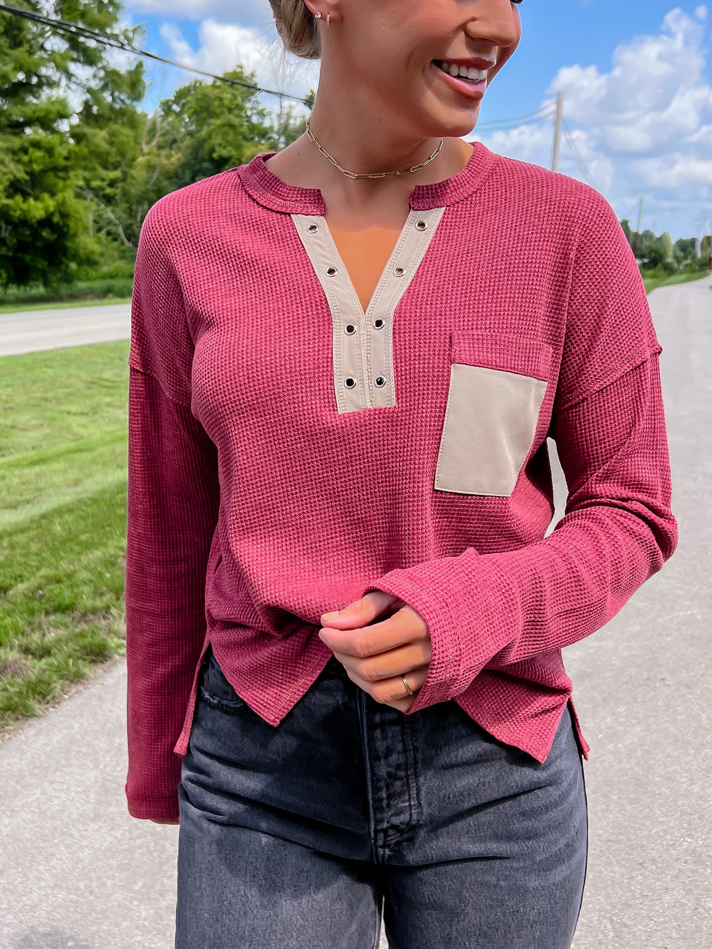 Burgundy Waffle Knit Top
