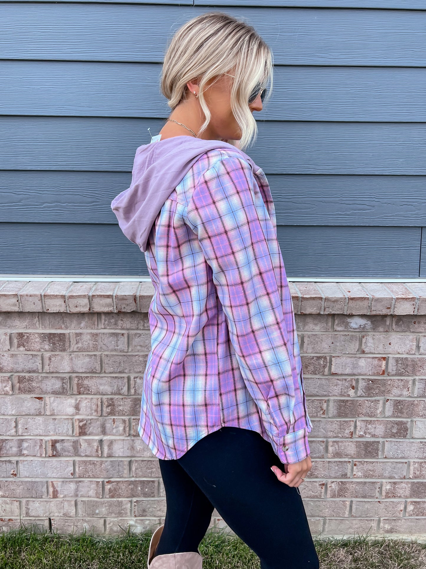 Lavender Plaid Hooded Flannel