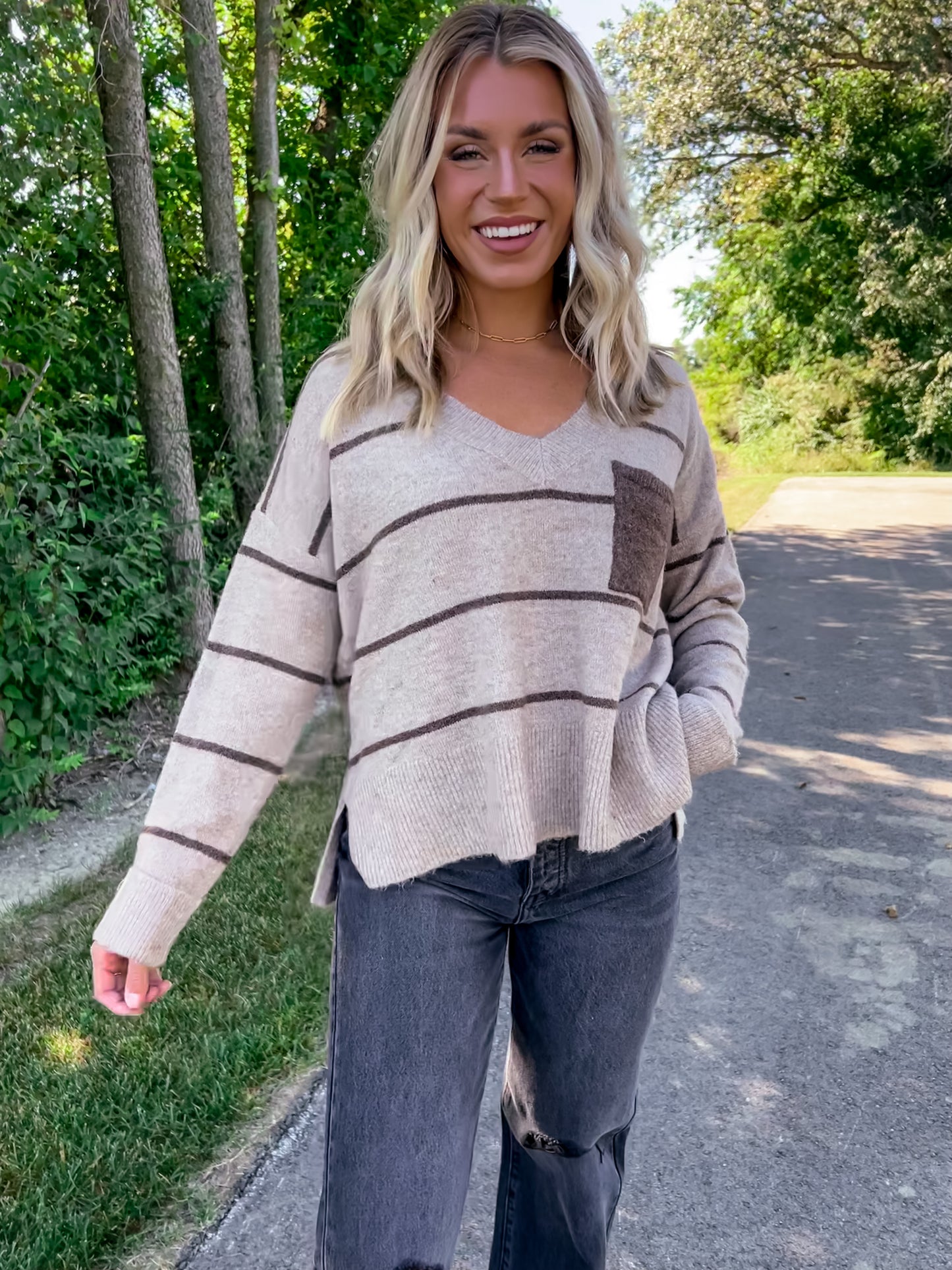 Oatmeal/Brown Striped Sweater