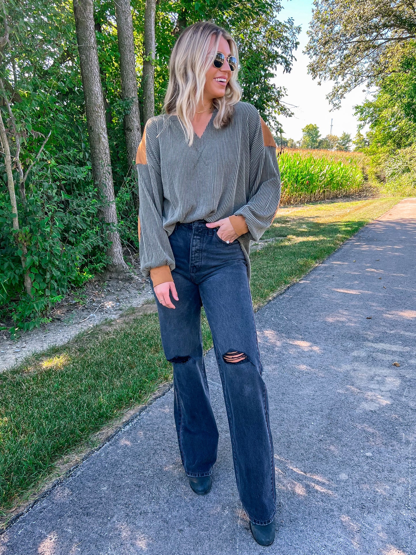 Suede Patch Olive Top