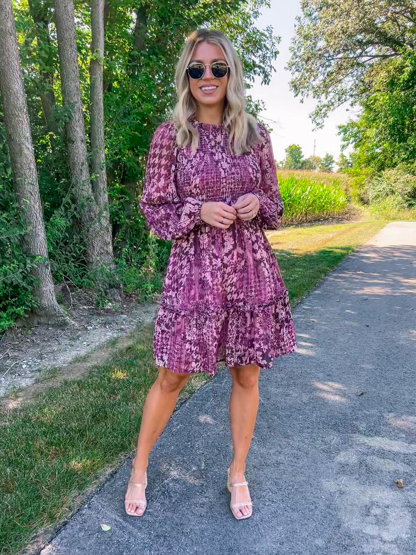 Plum Chiffon Printed Dress