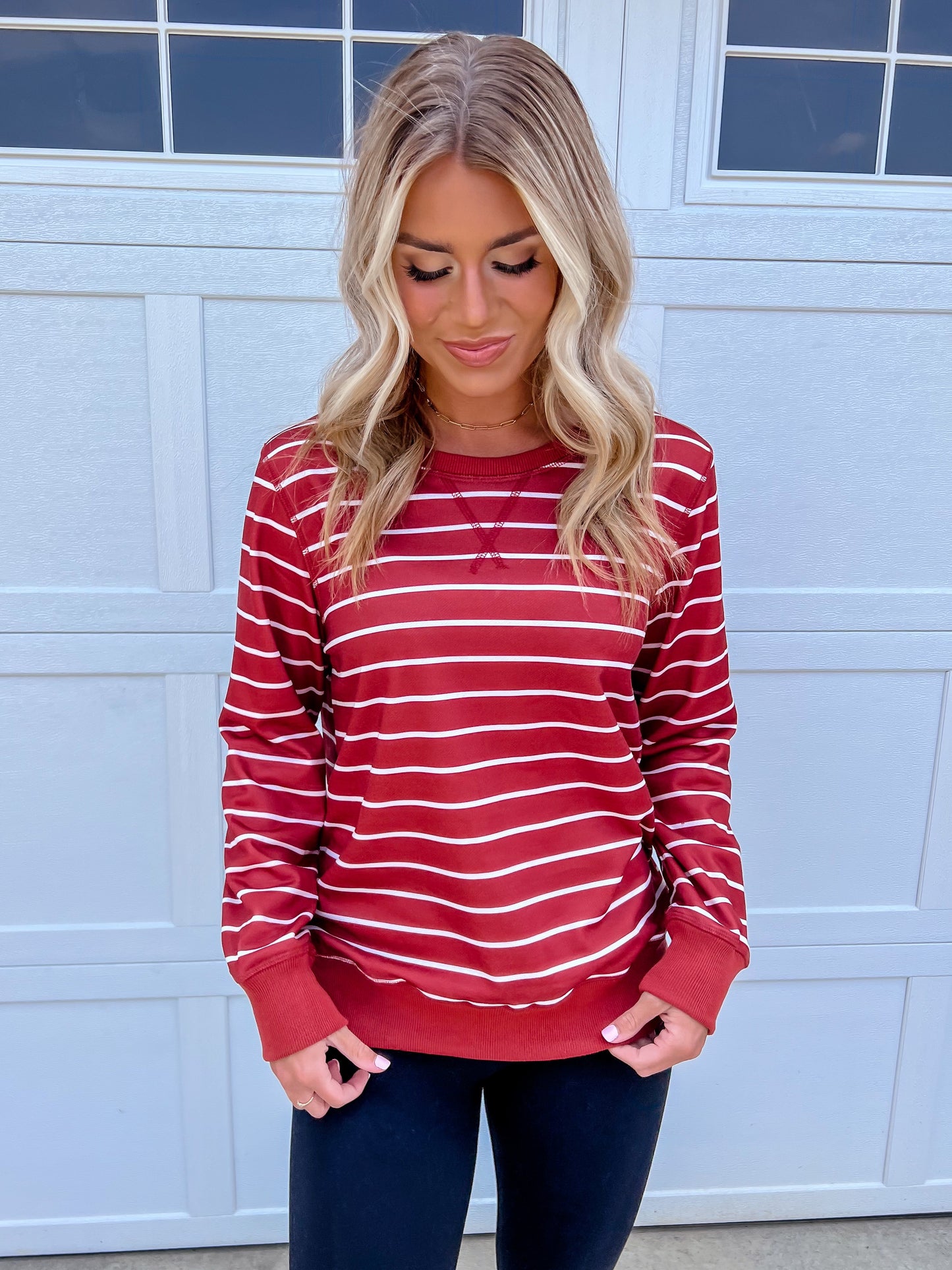 Rust Striped Long Sleeve Pullover