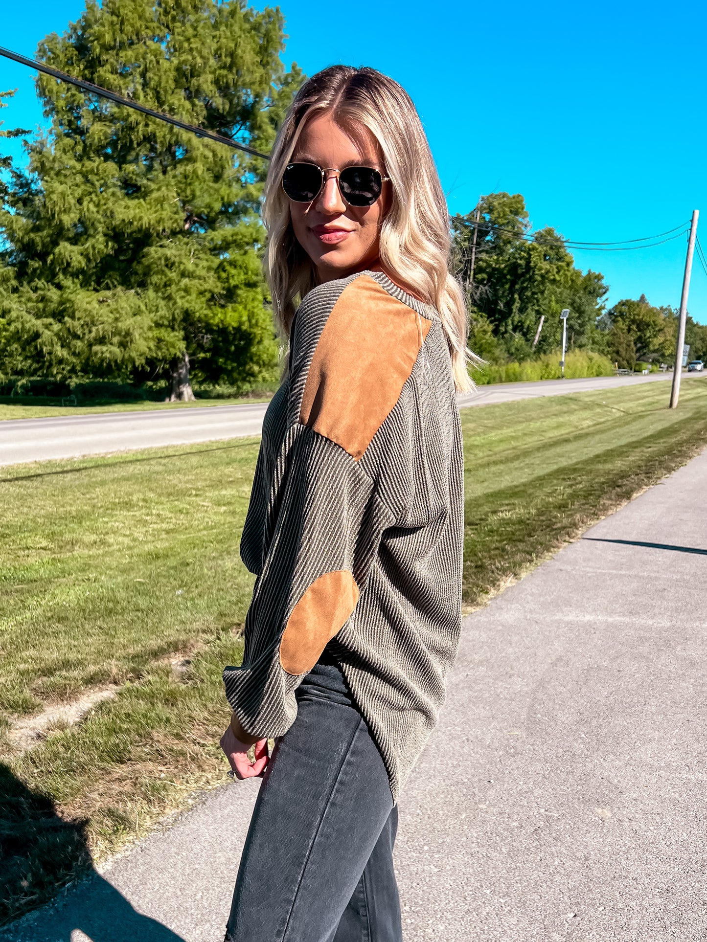 Suede Patch Olive Top