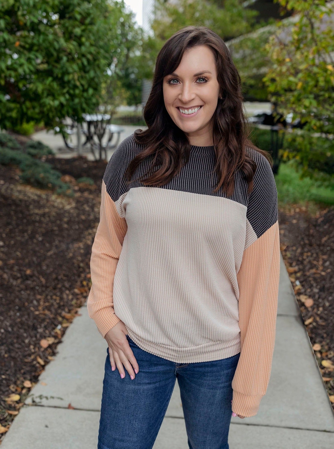 Black/Taupe Color Block Corduroy Top
