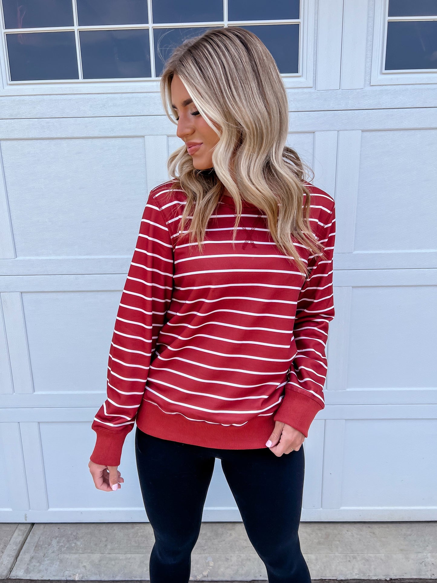 Rust Striped Long Sleeve Pullover