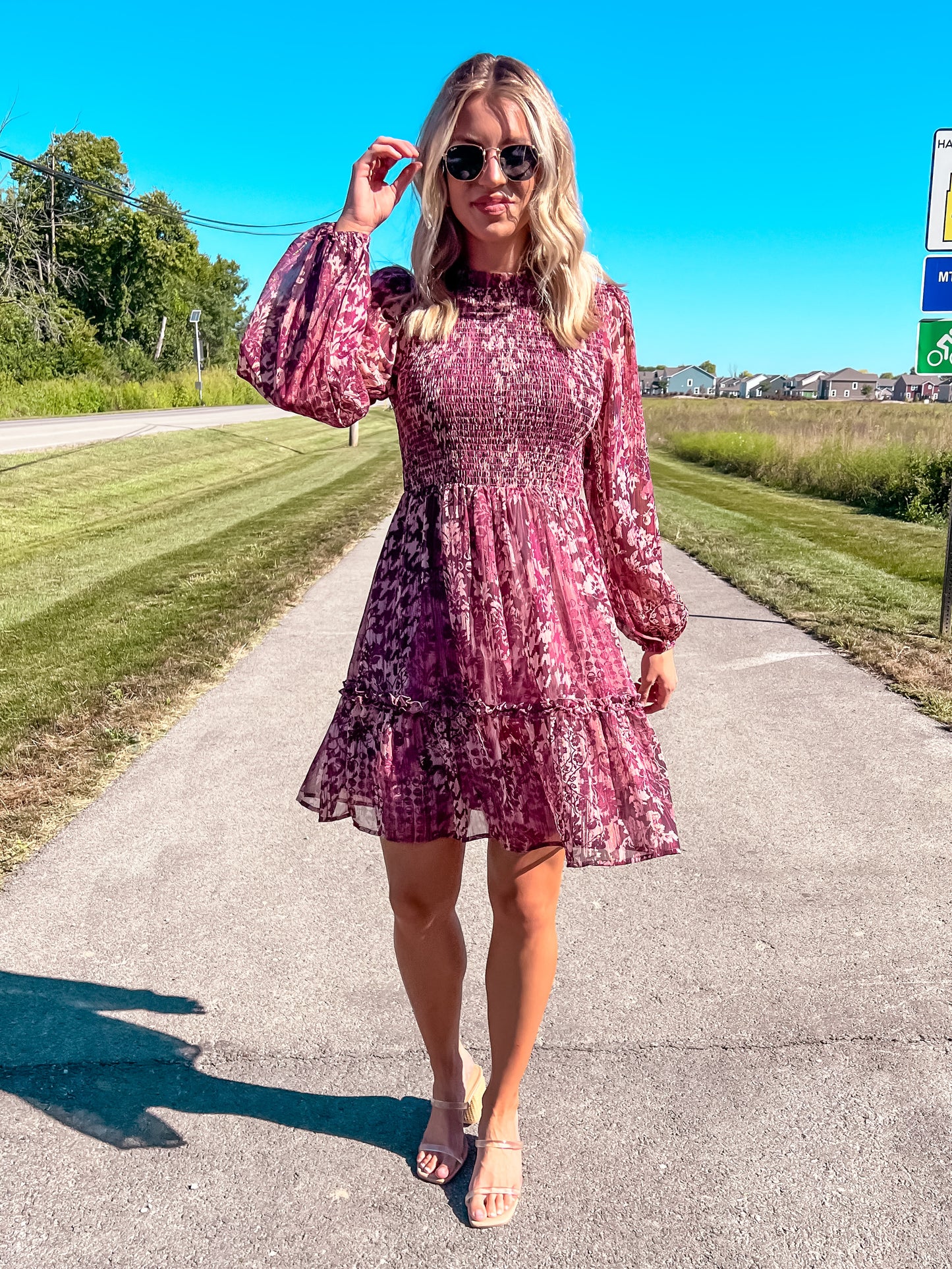 Plum Chiffon Printed Dress