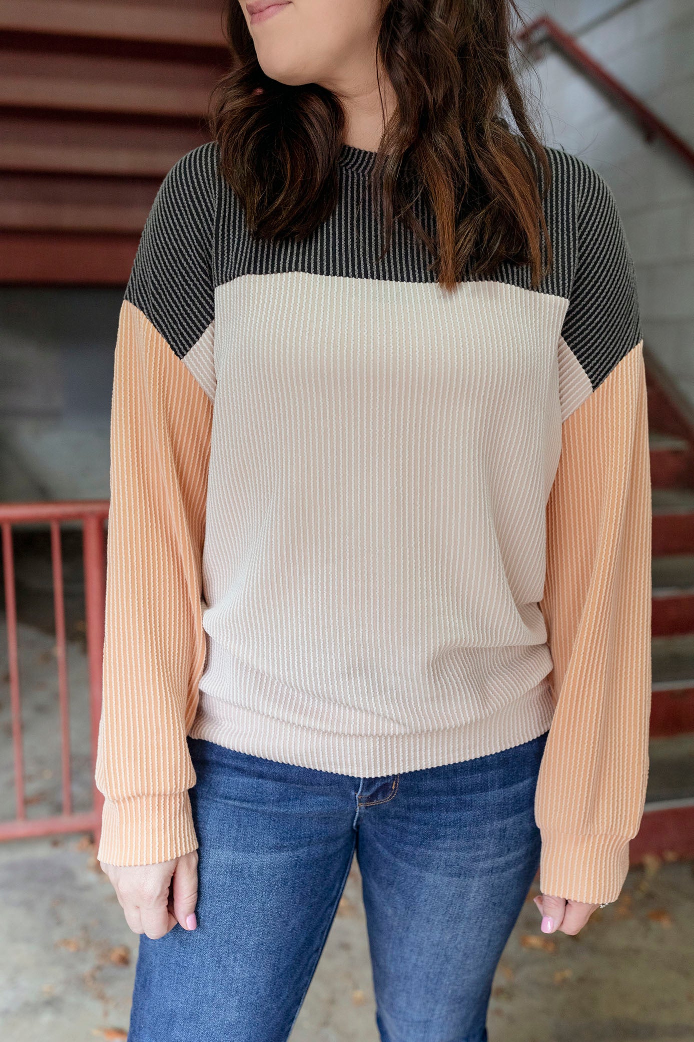 Black/Taupe Color Block Corduroy Top