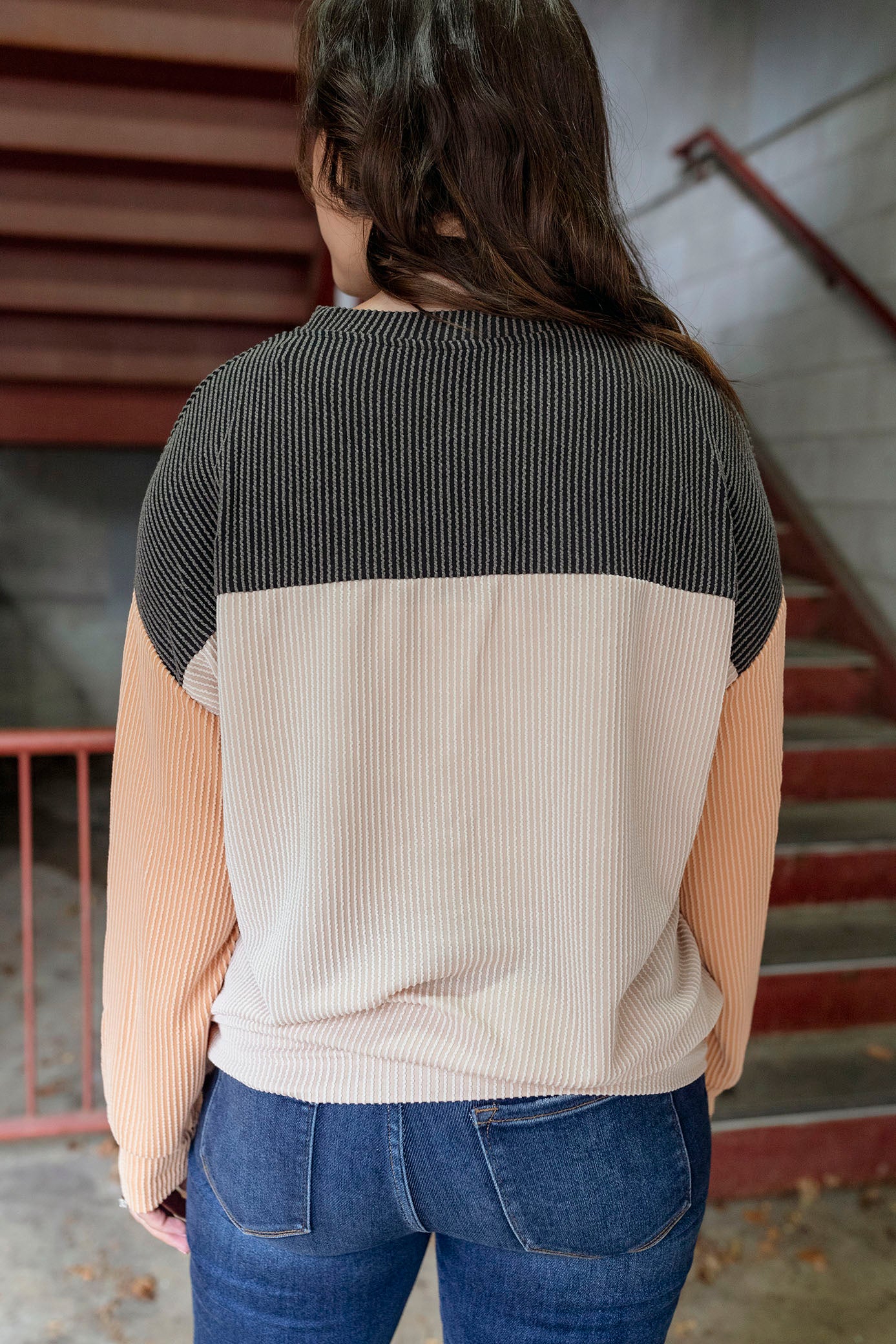 Black/Taupe Color Block Corduroy Top