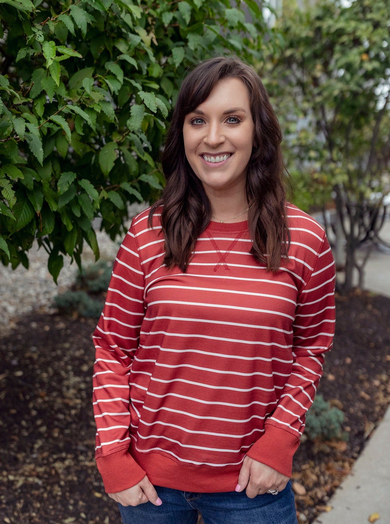 Rust Striped Long Sleeve Pullover