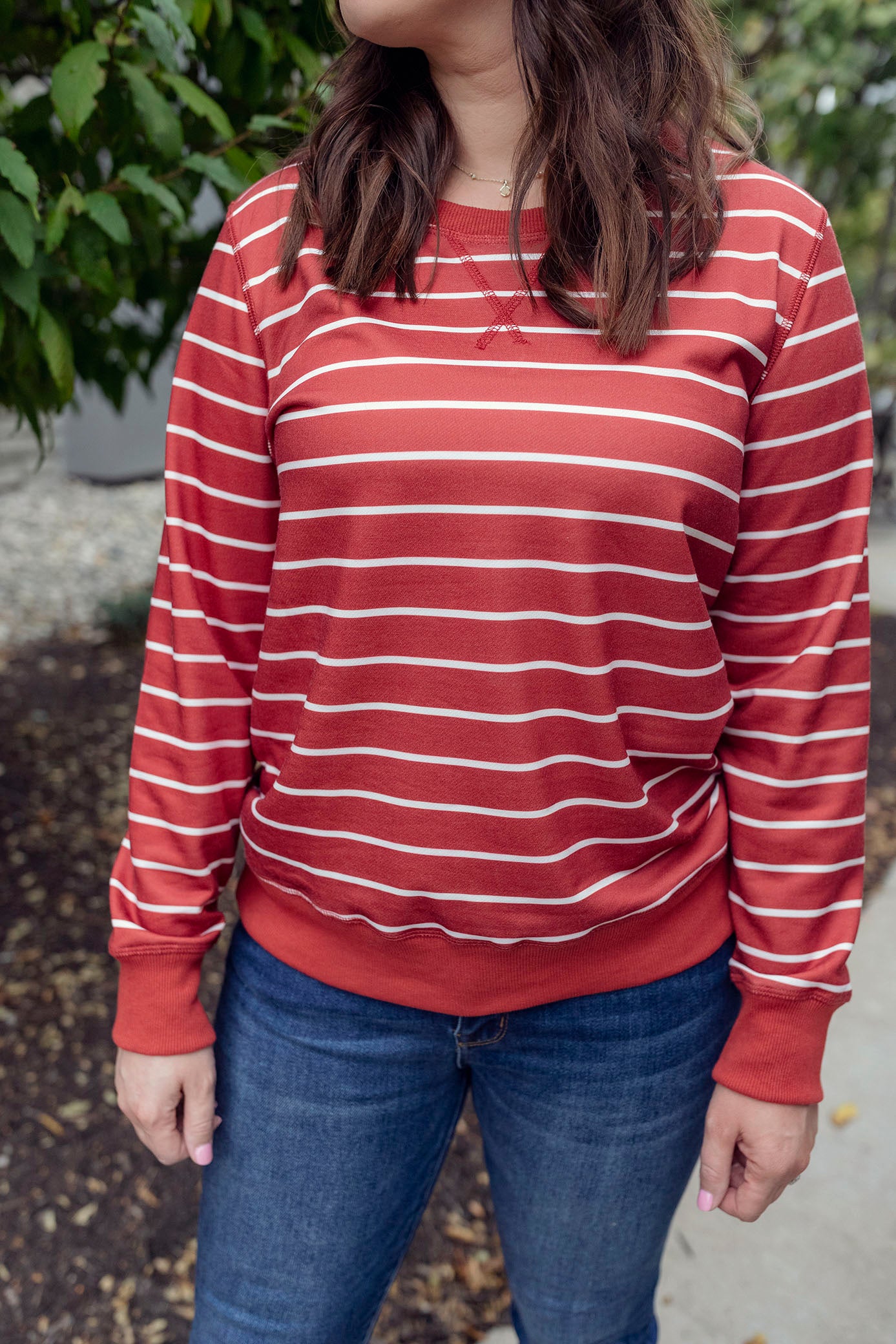 Rust Striped Long Sleeve Pullover
