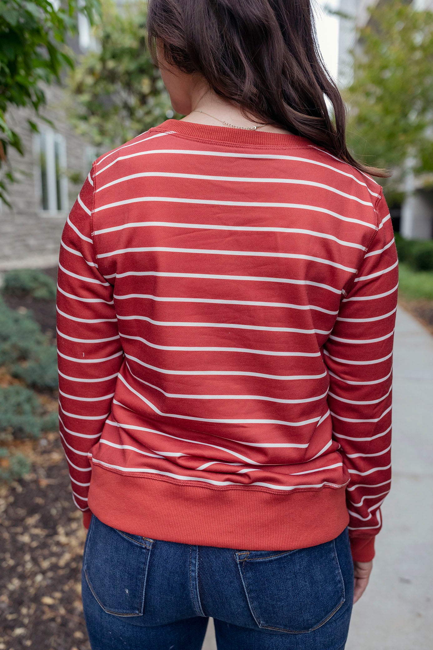 Rust Striped Long Sleeve Pullover
