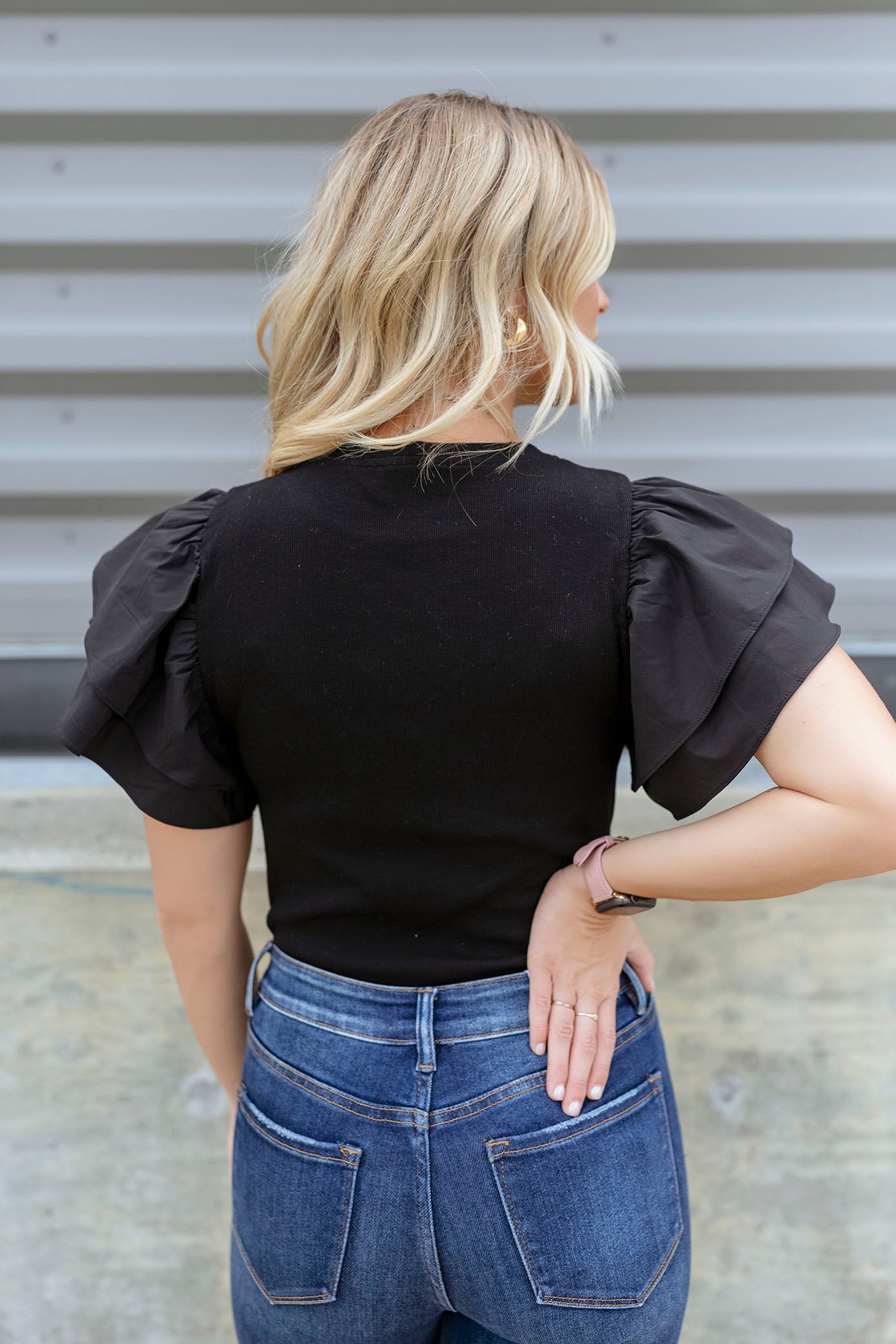 Black Ruffled Sleeve Bodysuit