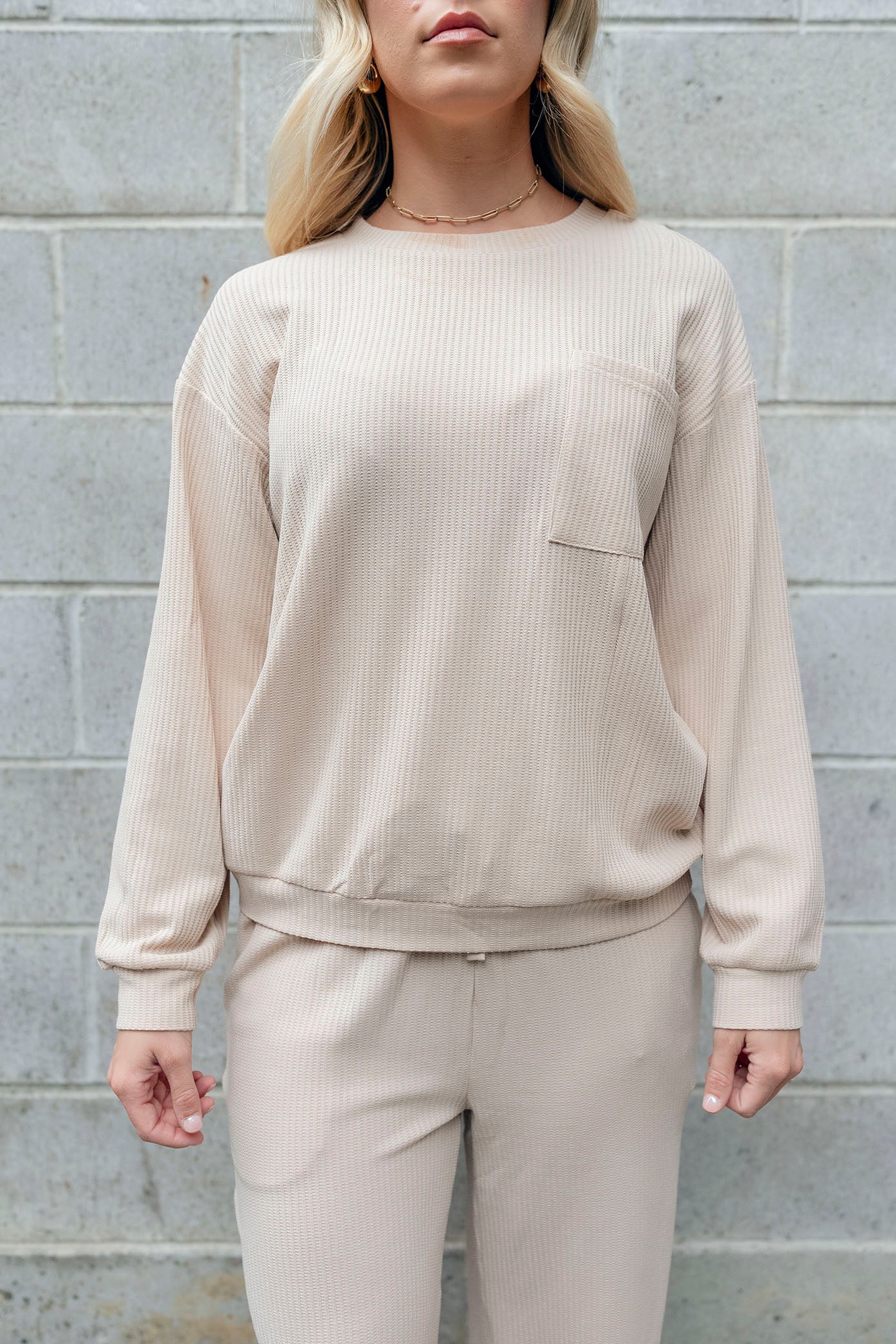 Champagne Long Sleeve Waffle Knit