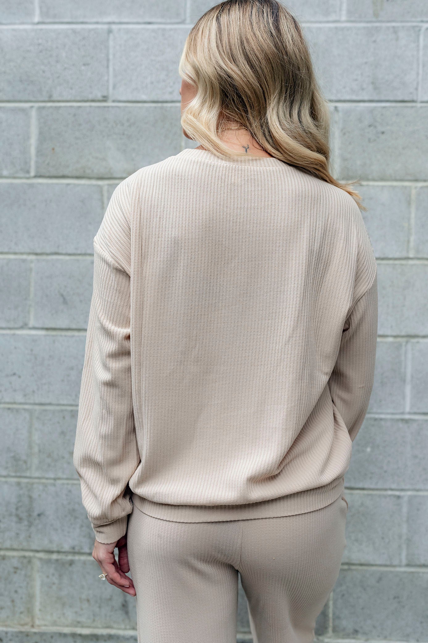 Champagne Long Sleeve Waffle Knit