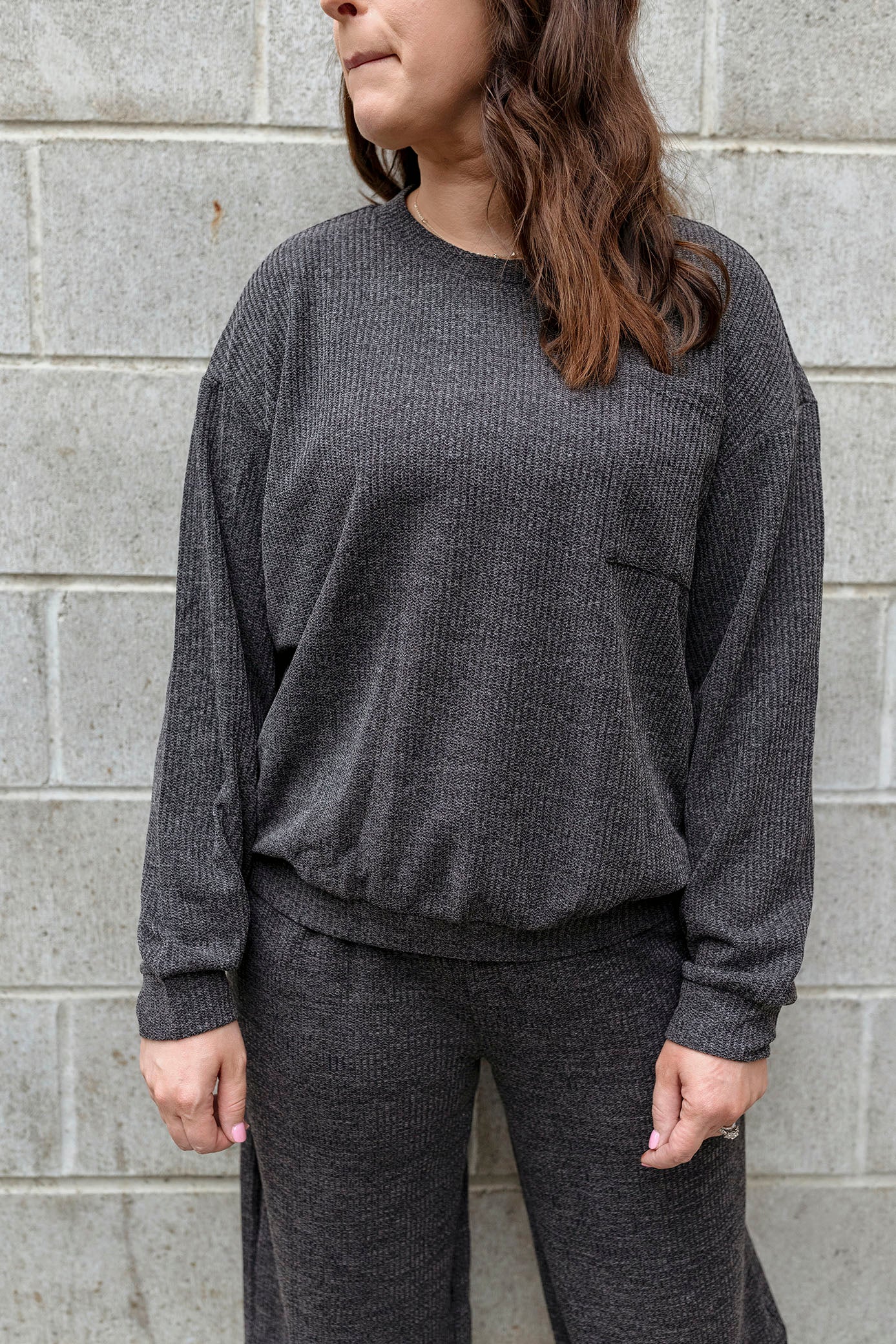 Charcoal Long Sleeve Waffle Knit