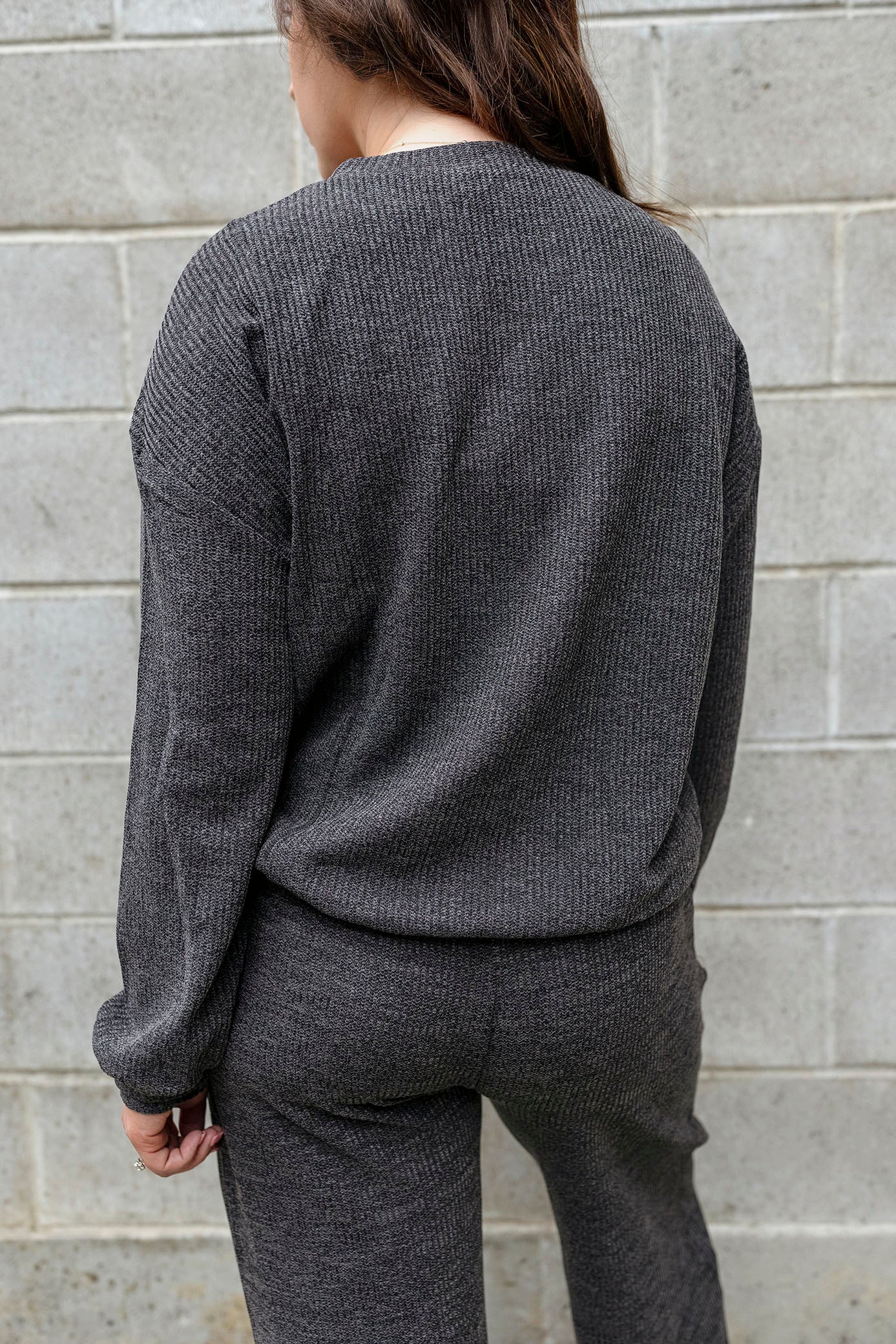 Charcoal Long Sleeve Waffle Knit