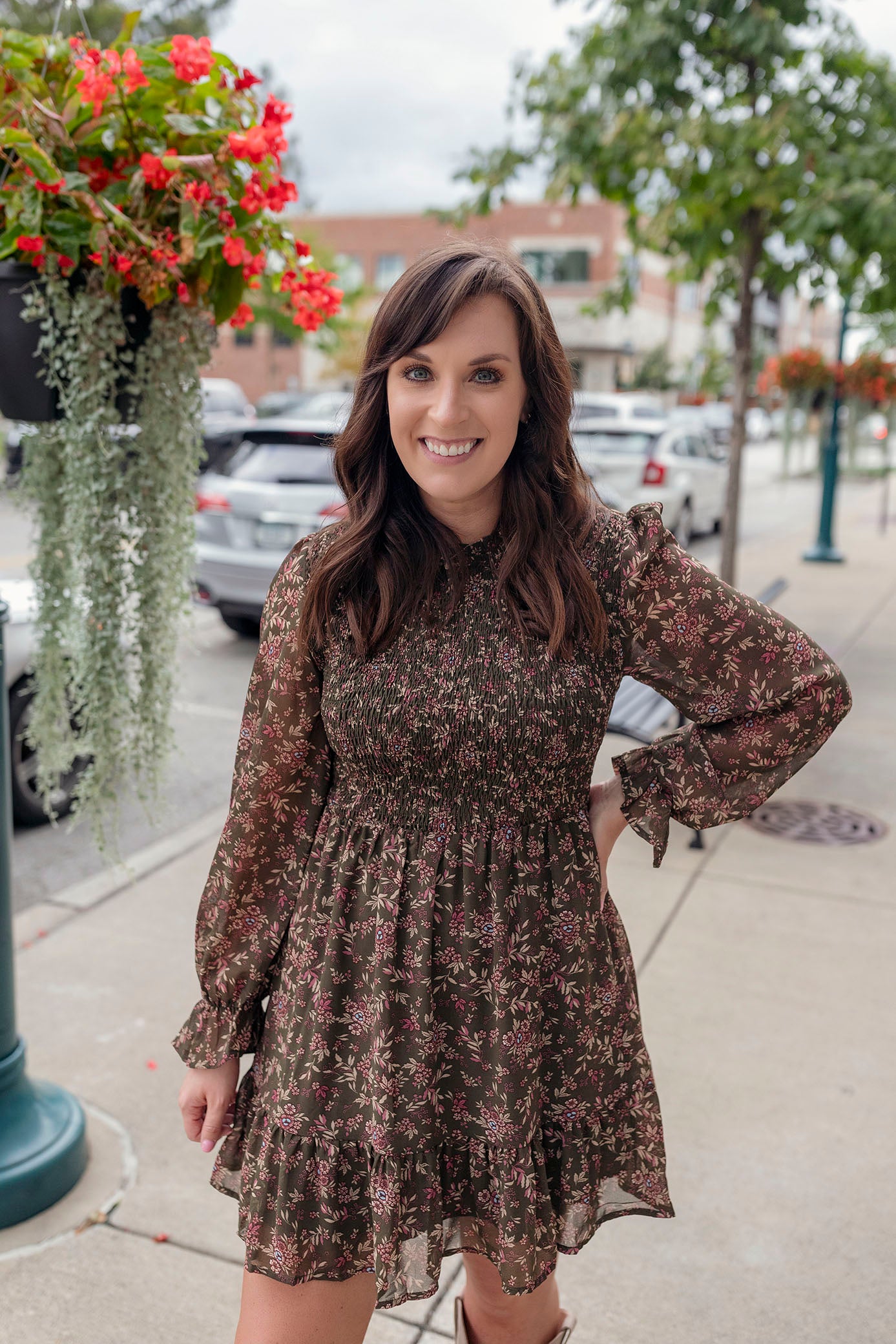 Olive Mock Neck Floral Dress