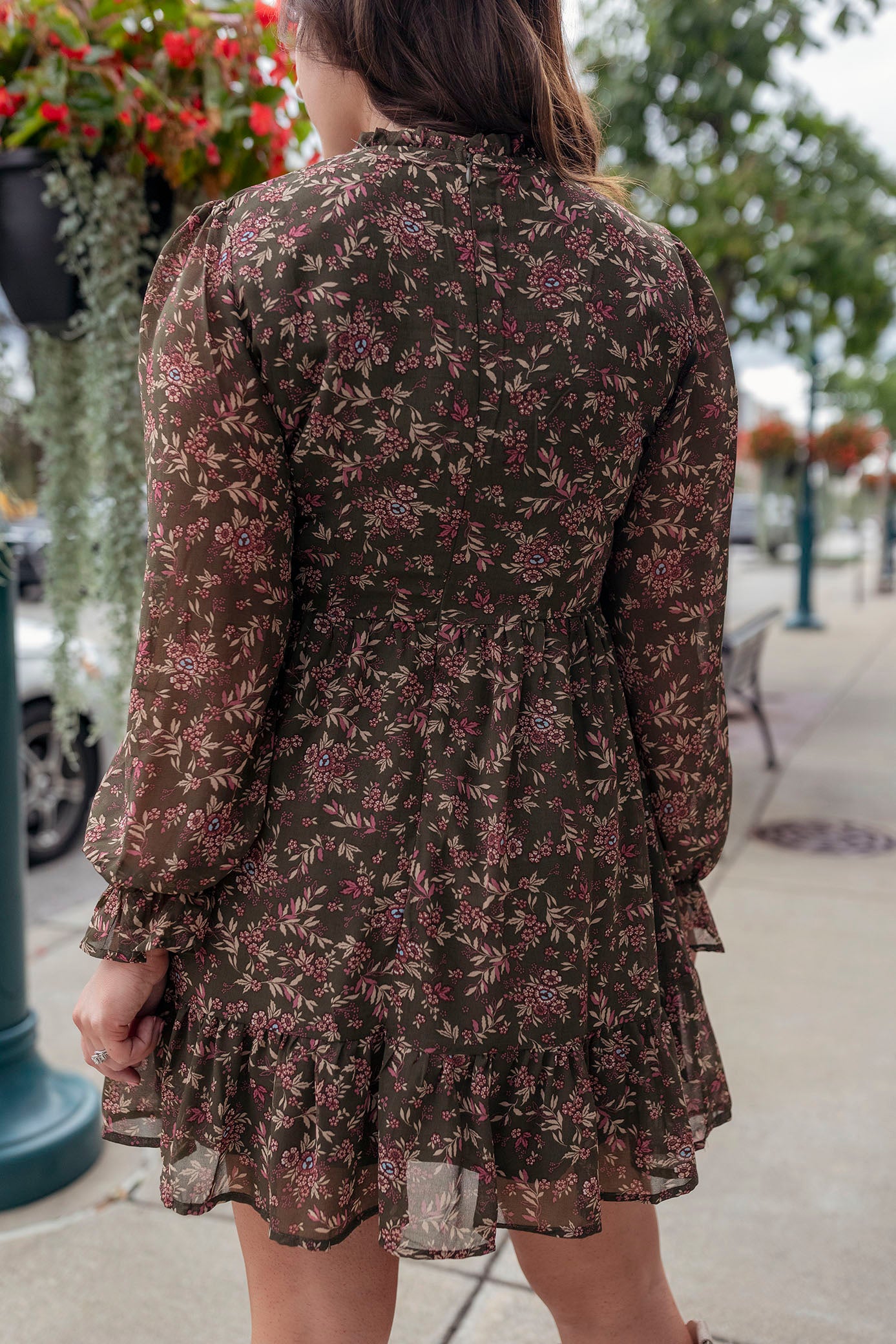 Olive Mock Neck Floral Dress