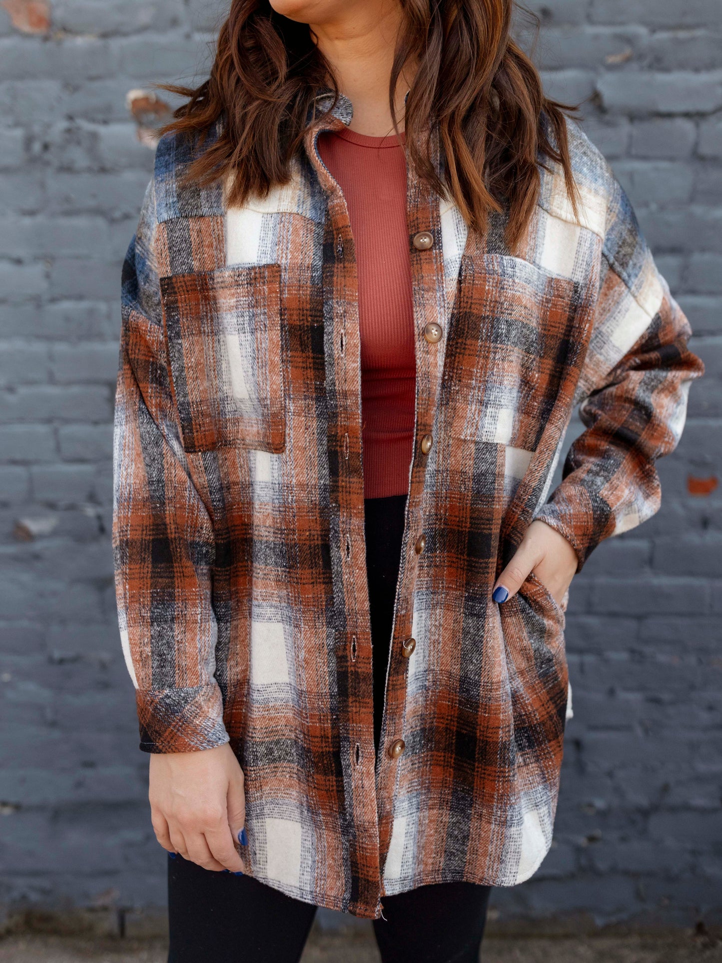 Rust Plaid Oversized Shacket
