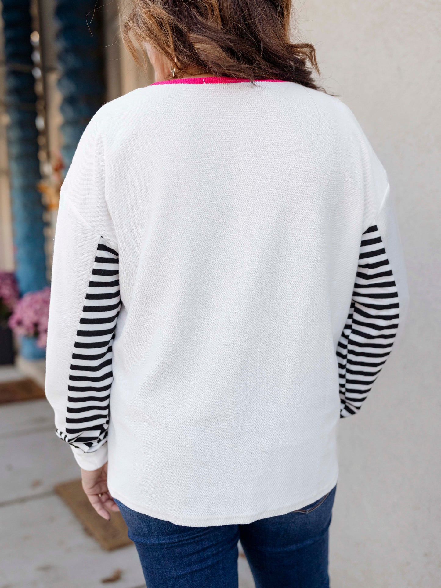 Pink/White/Black Striped Top