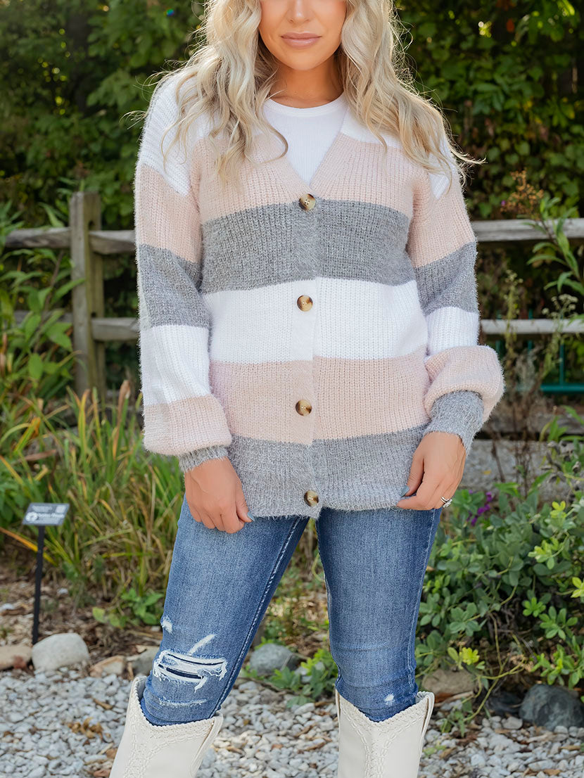 Ivory Striped Cozy Cardigan