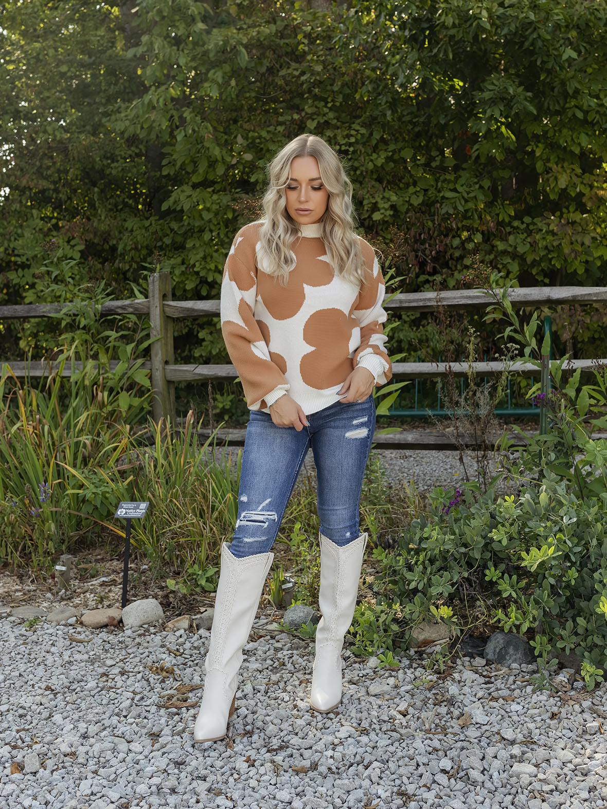 Khaki Floral Print Sweater
