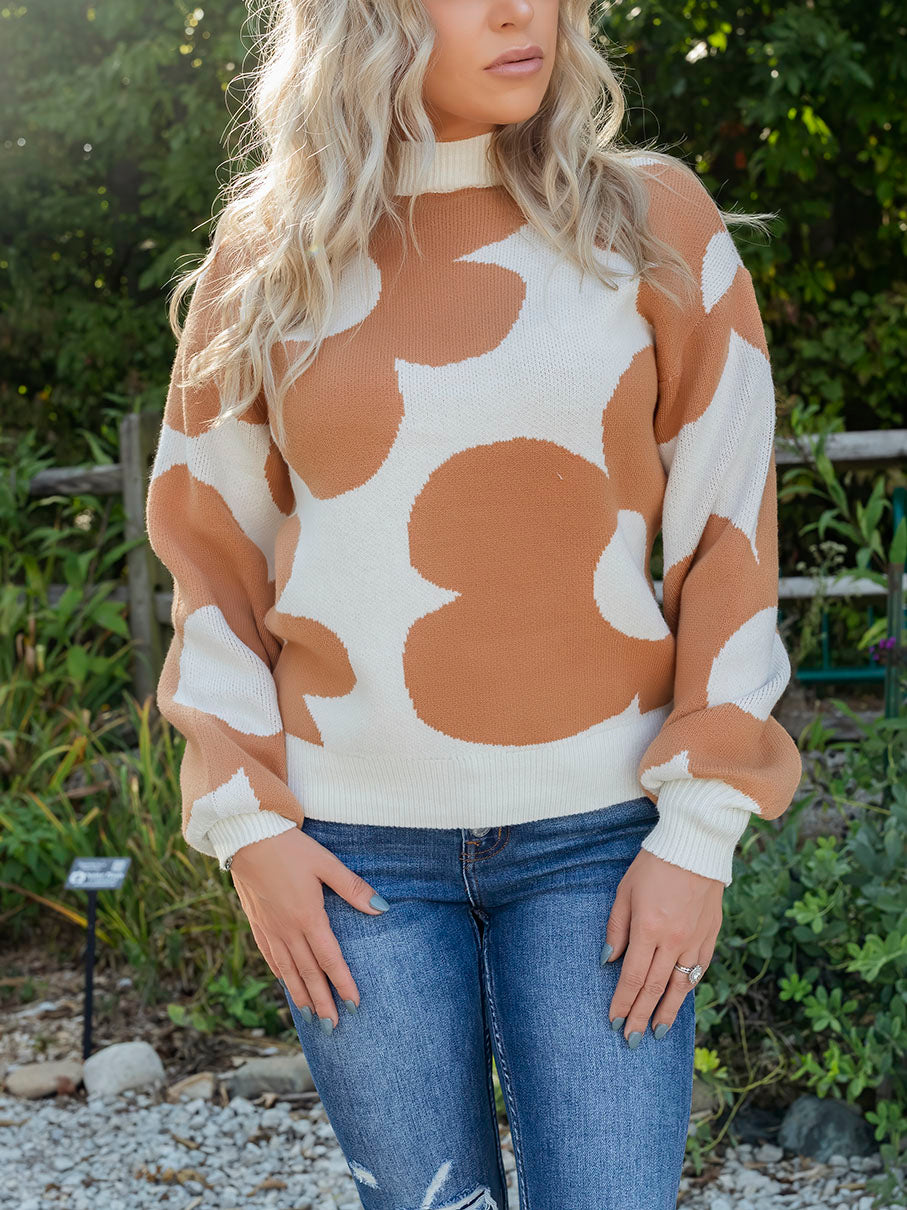 Khaki Floral Print Sweater
