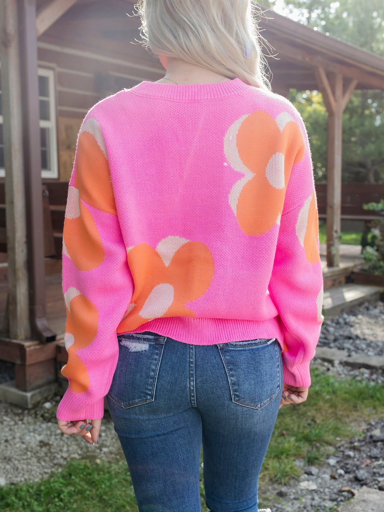 Pink/Orange Floral Print Sweater