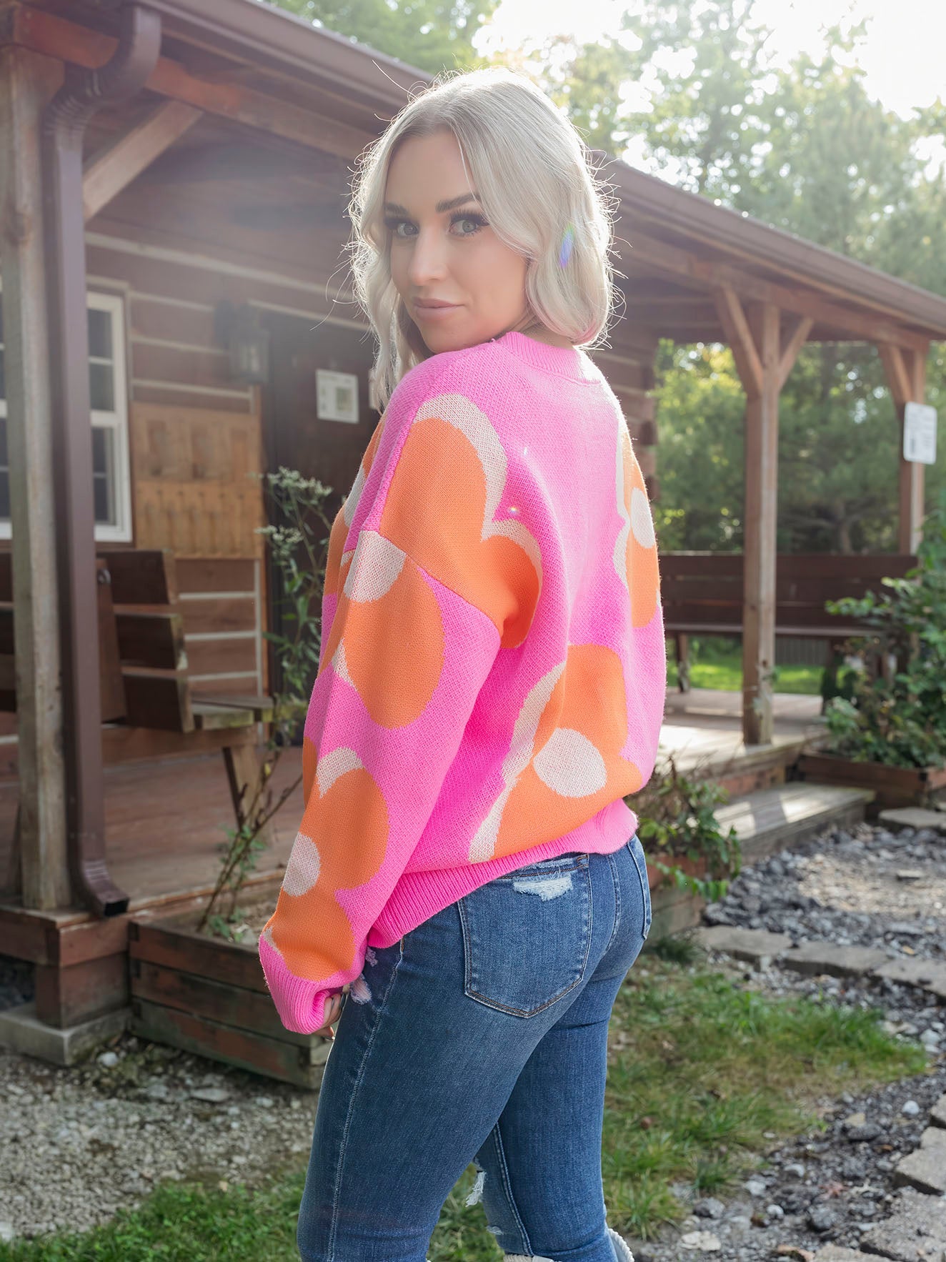 Pink/Orange Floral Print Sweater