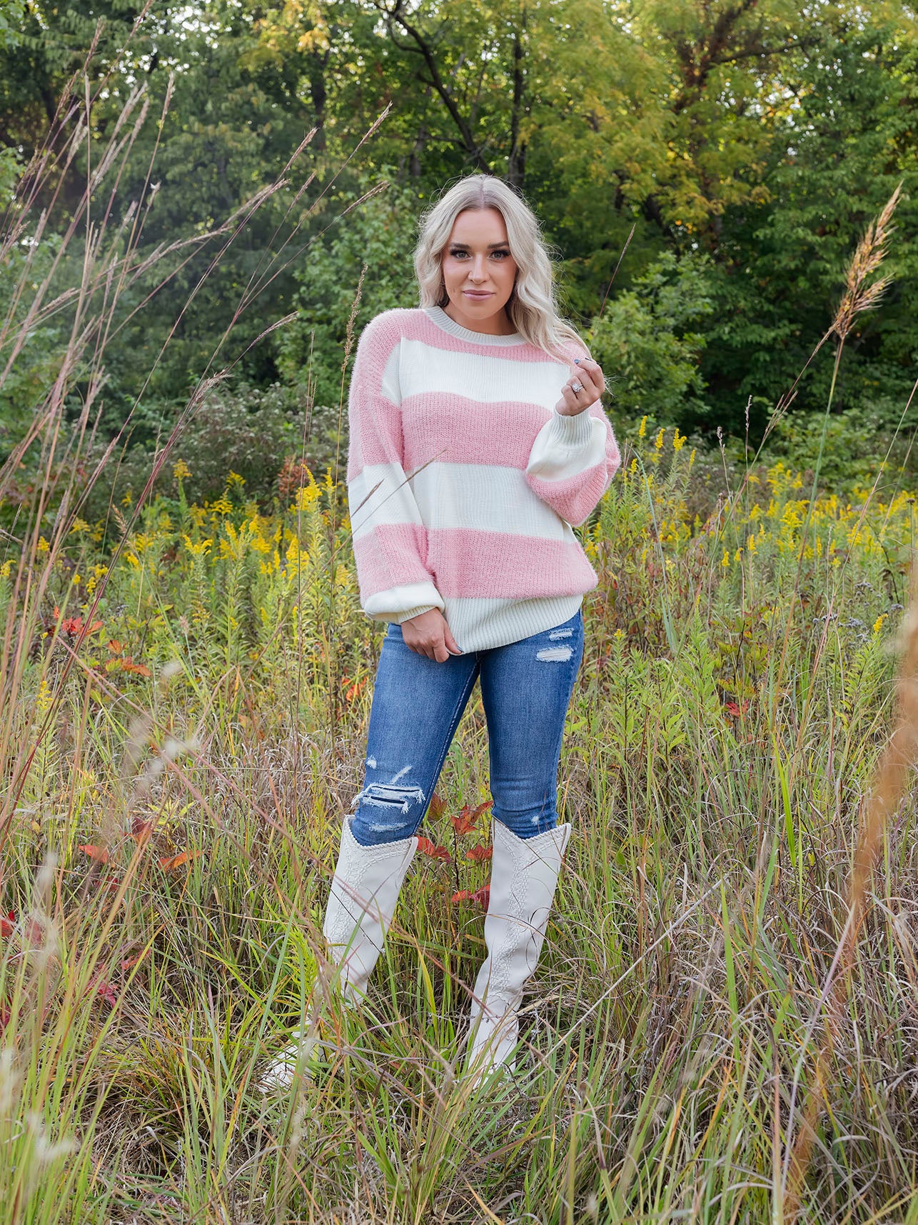 Blush Pink Striped Sweater