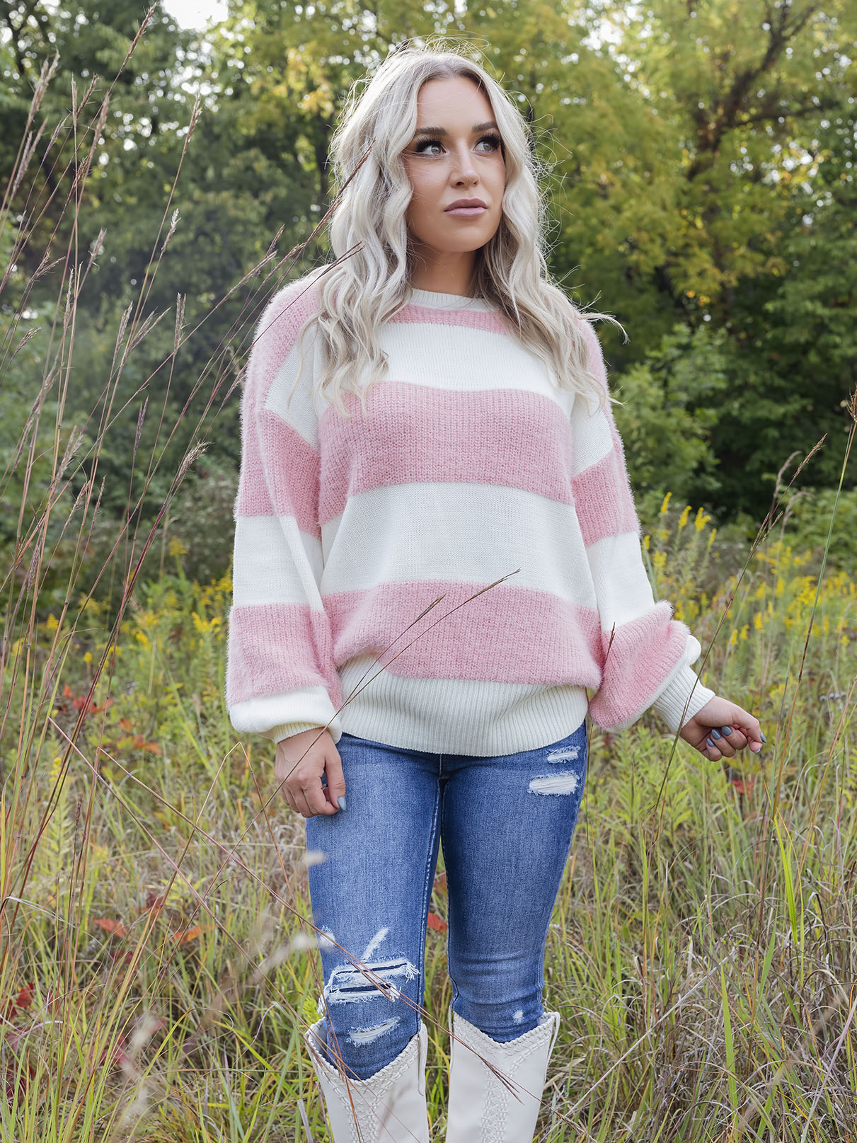 Blush Pink Striped Sweater