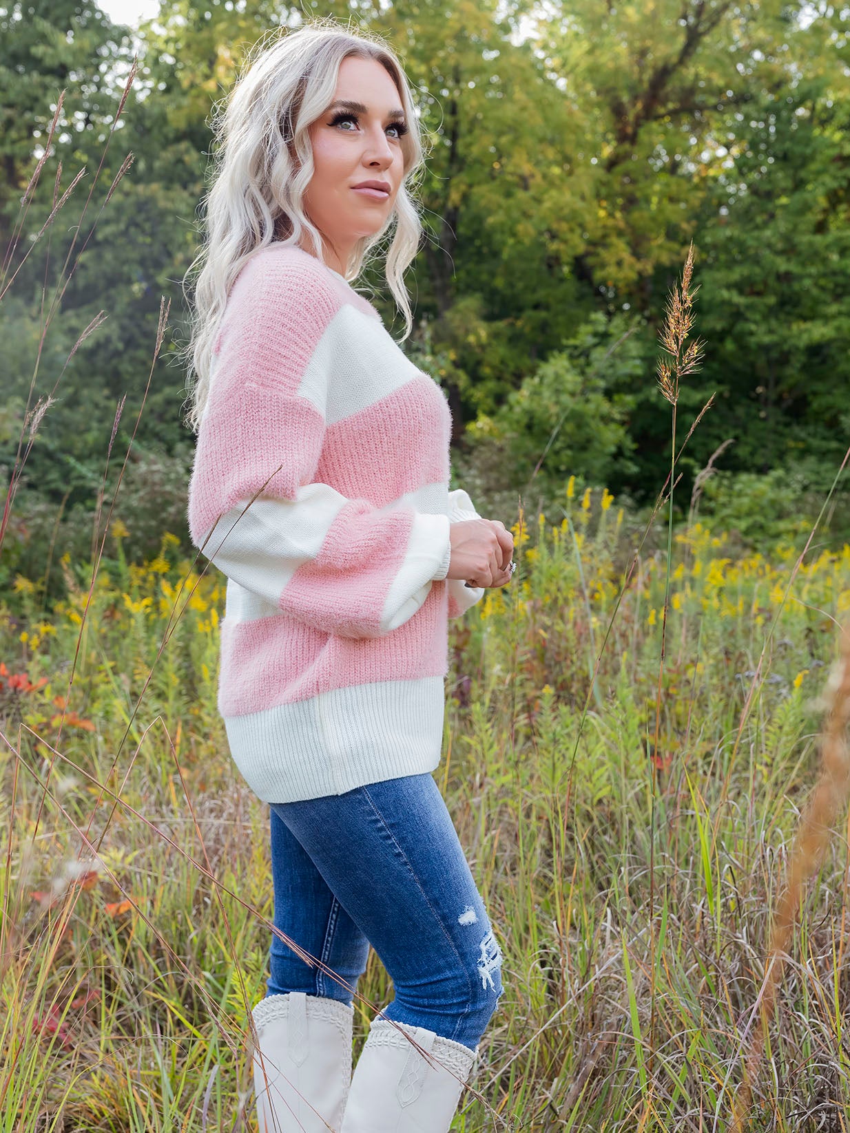 Blush Pink Striped Sweater