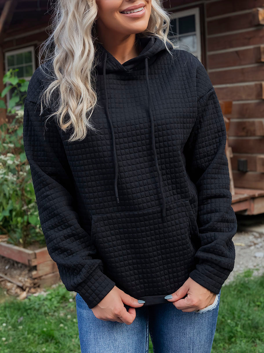Black Lattice Textured Hoodie