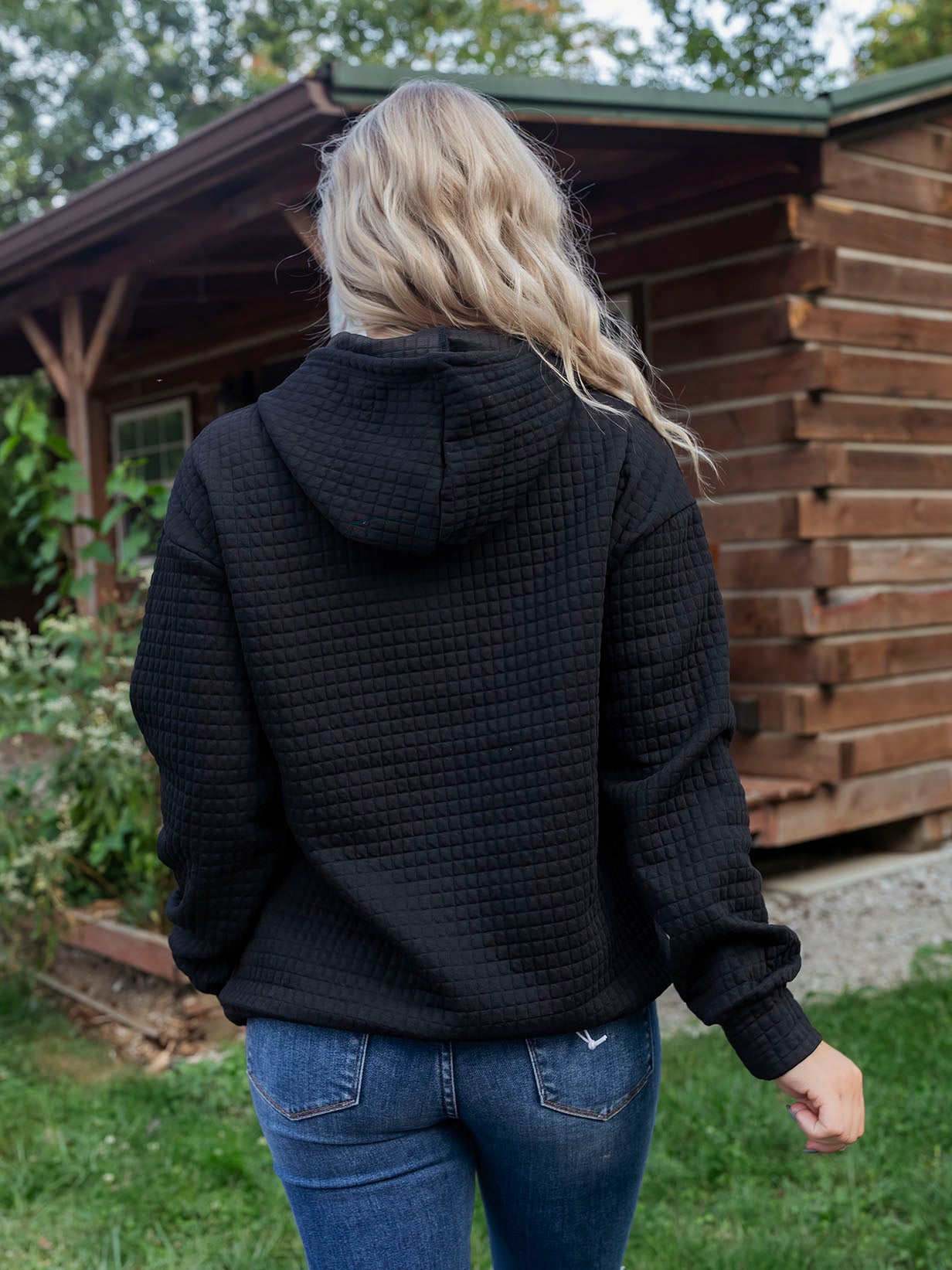 Black Lattice Textured Hoodie