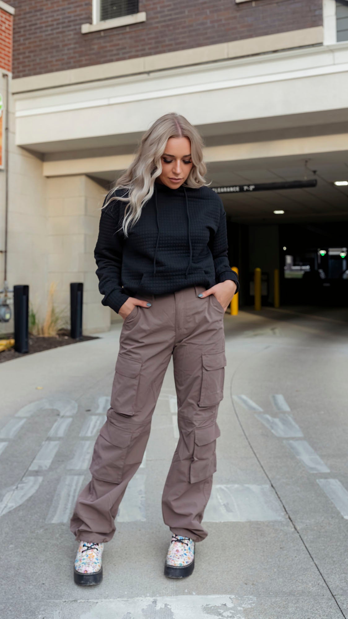 Black Lattice Textured Hoodie