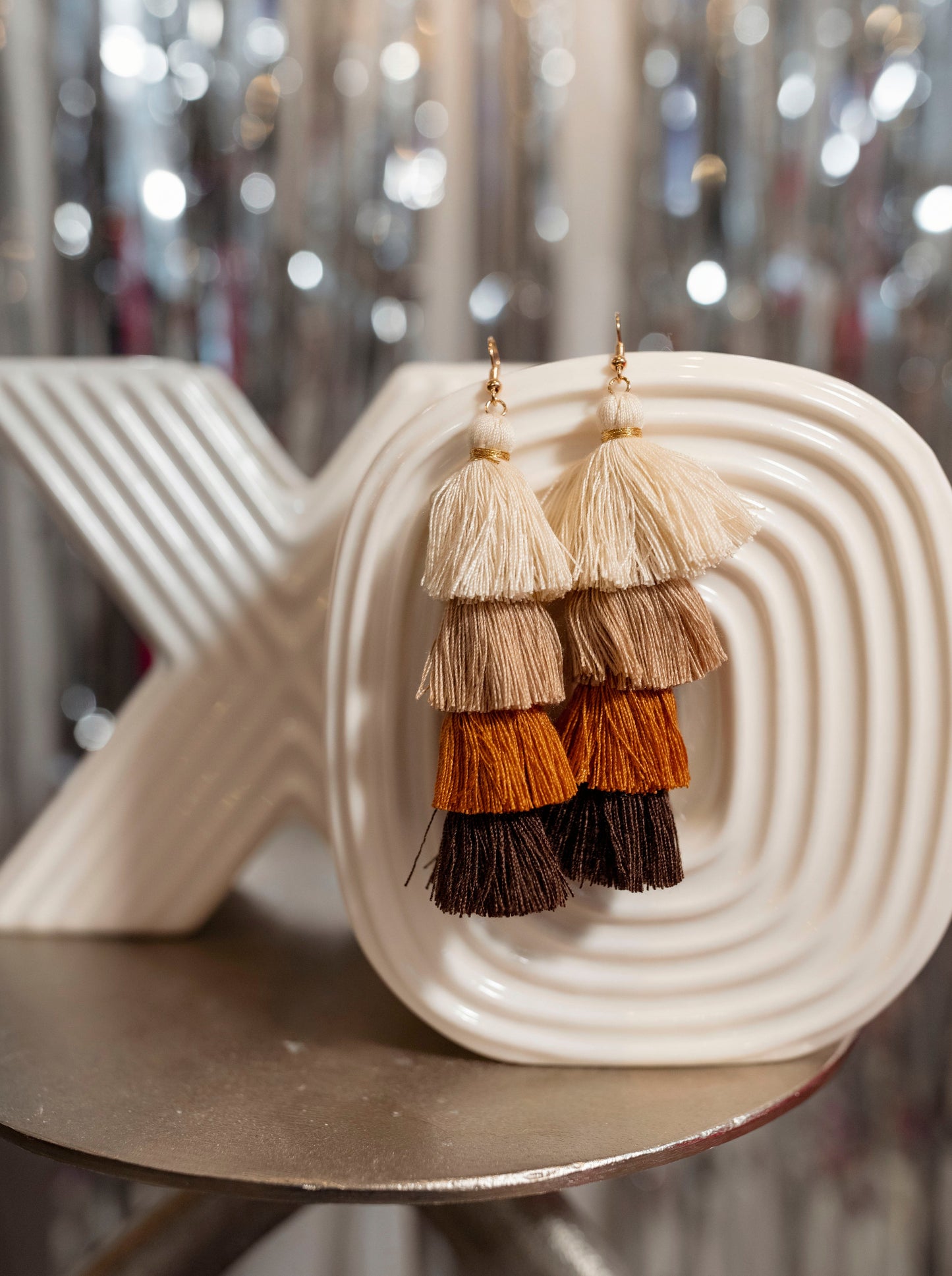 Brown Free Fall Tassel Earrings