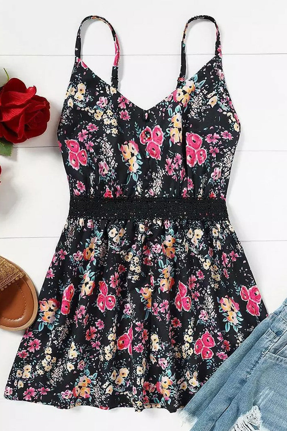 Black Floral Lace Peplum Top