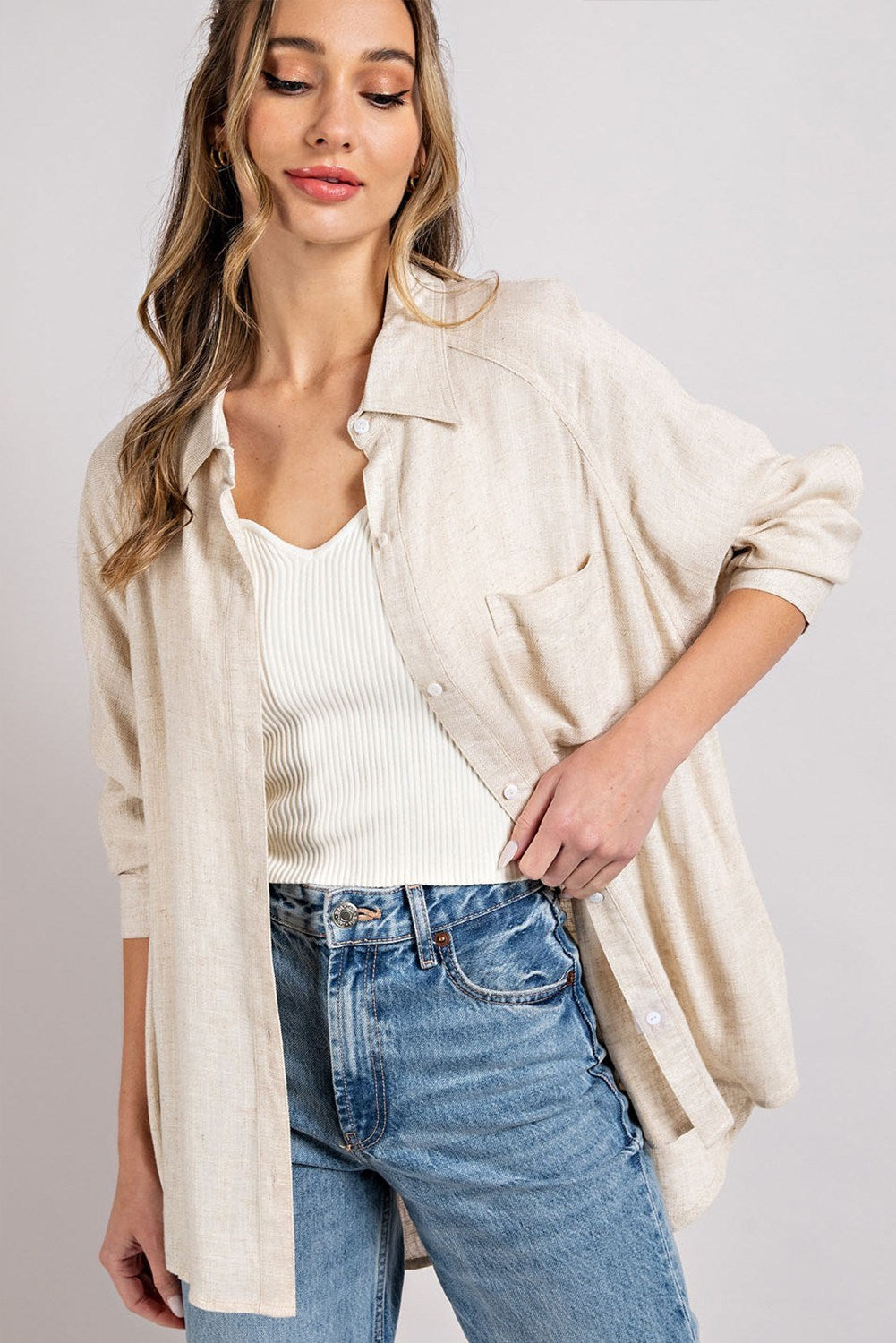 Natural Linen Button Down Top