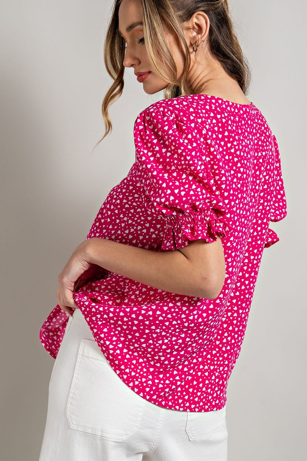 Pink Heart Pattern Print Blouse