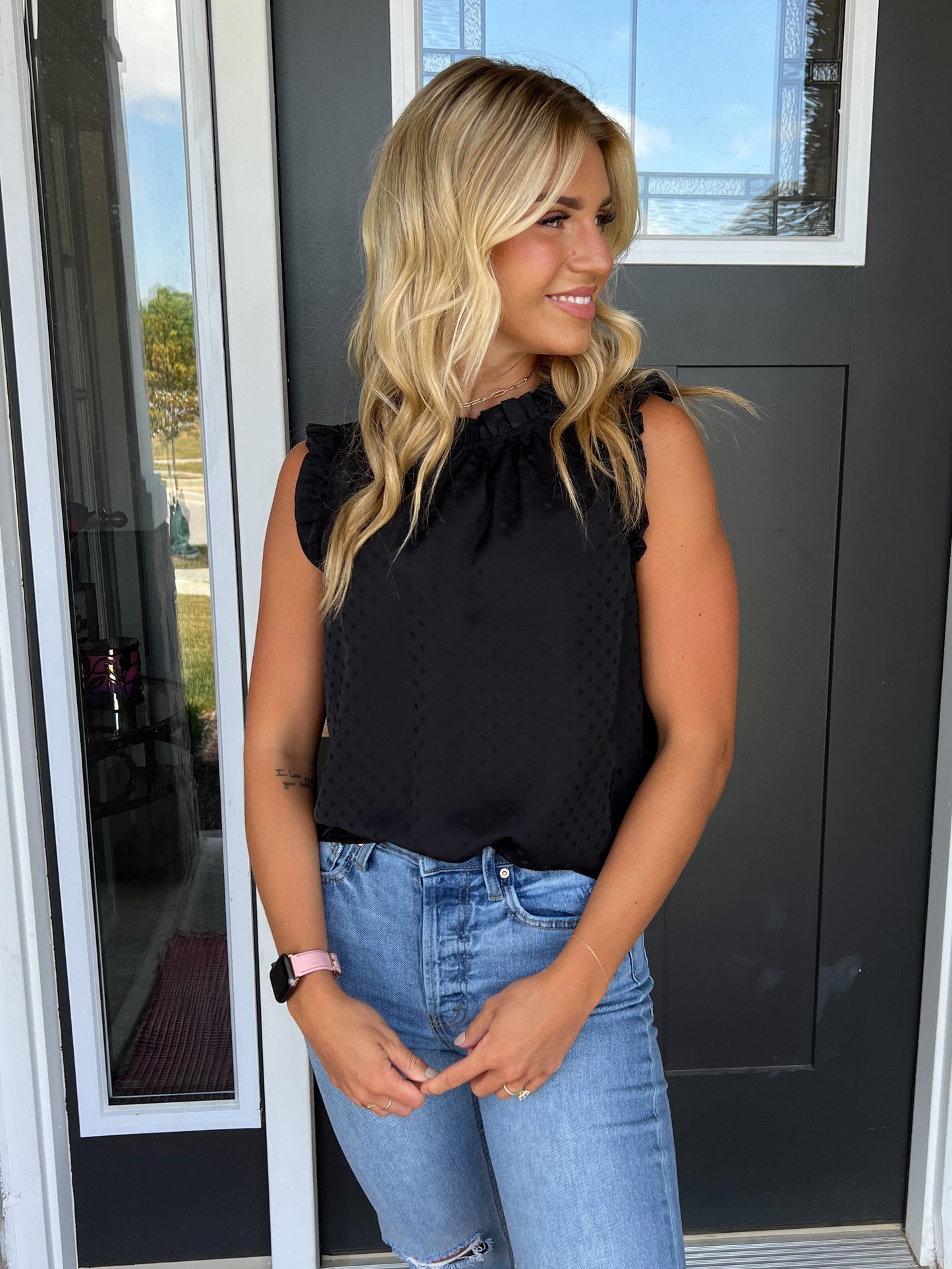Sleeveless Polka Dot Blouse