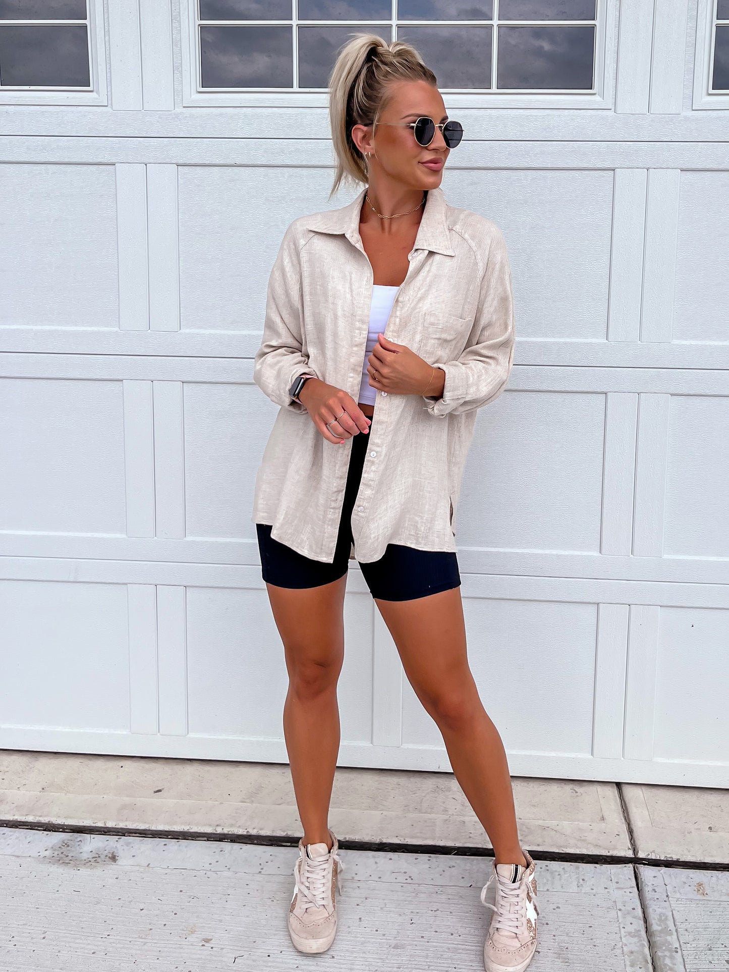 Natural Linen Button Down Top