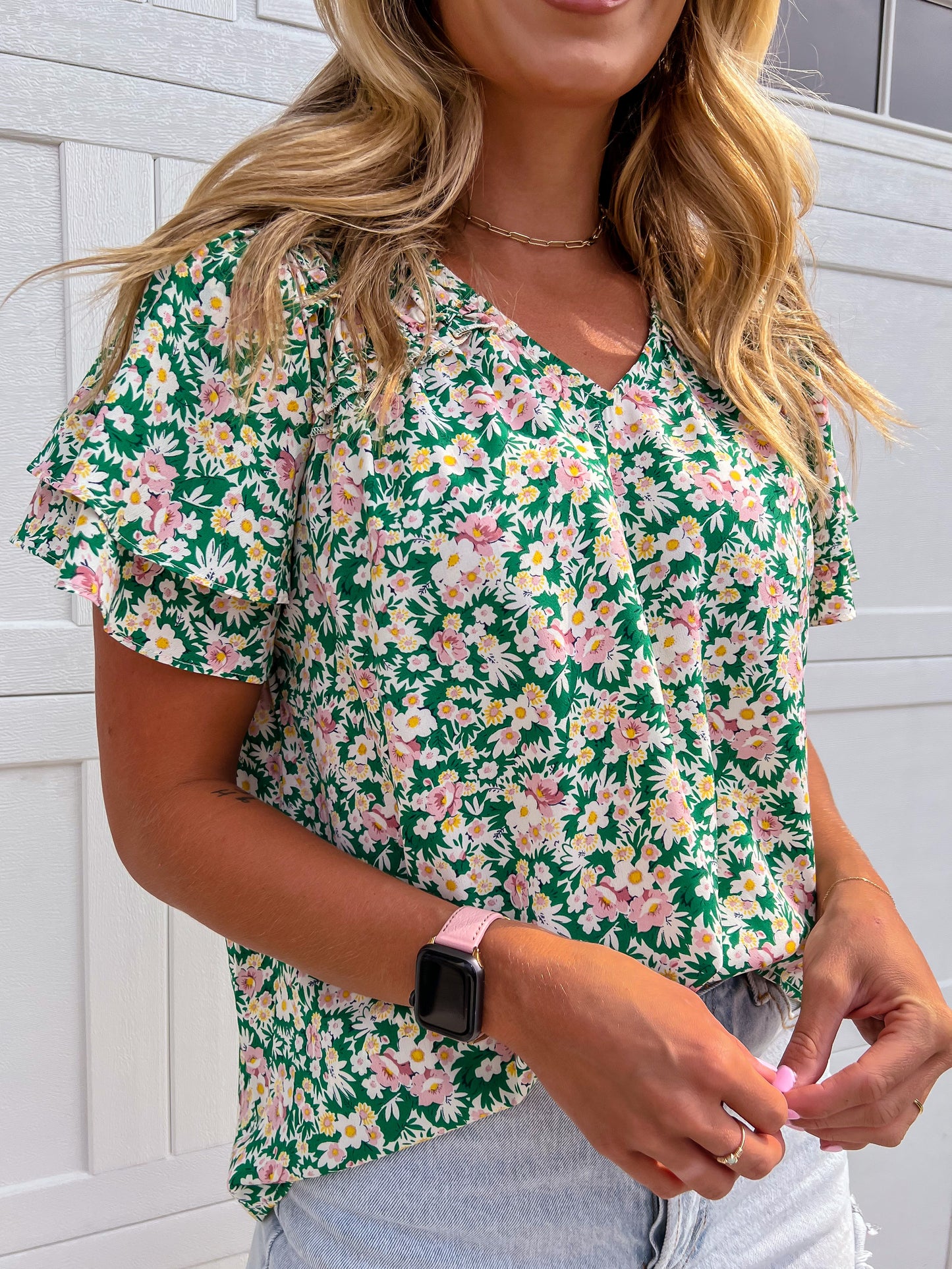 Green Floral Blouse