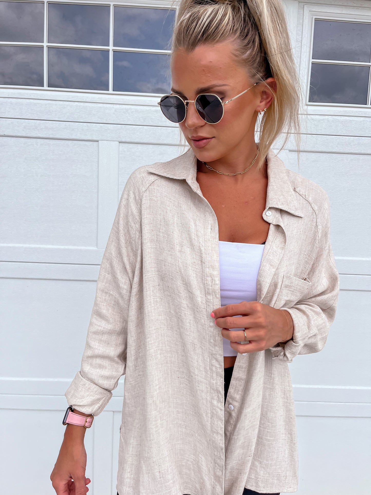 Natural Linen Button Down Top