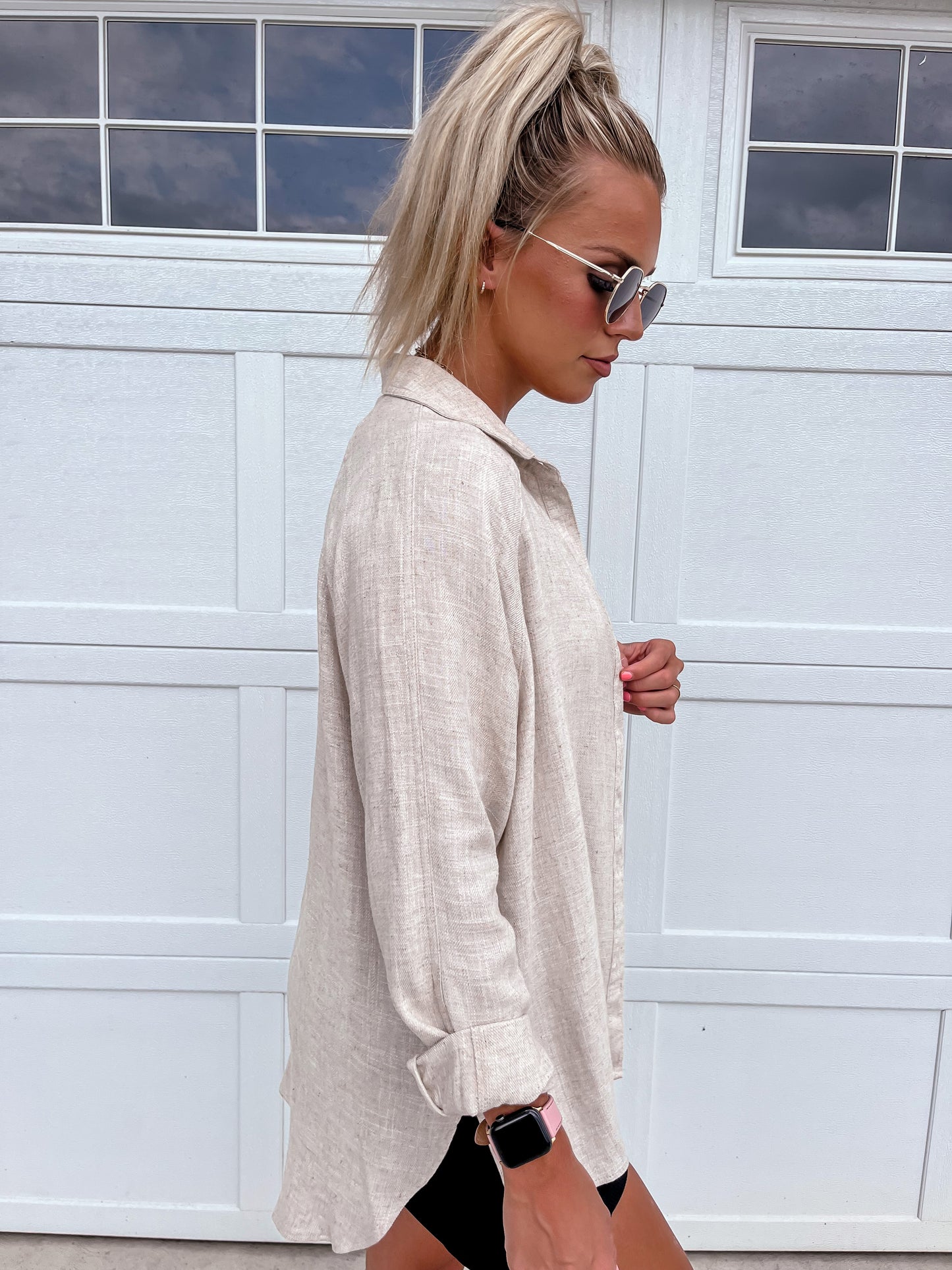 Natural Linen Button Down Top